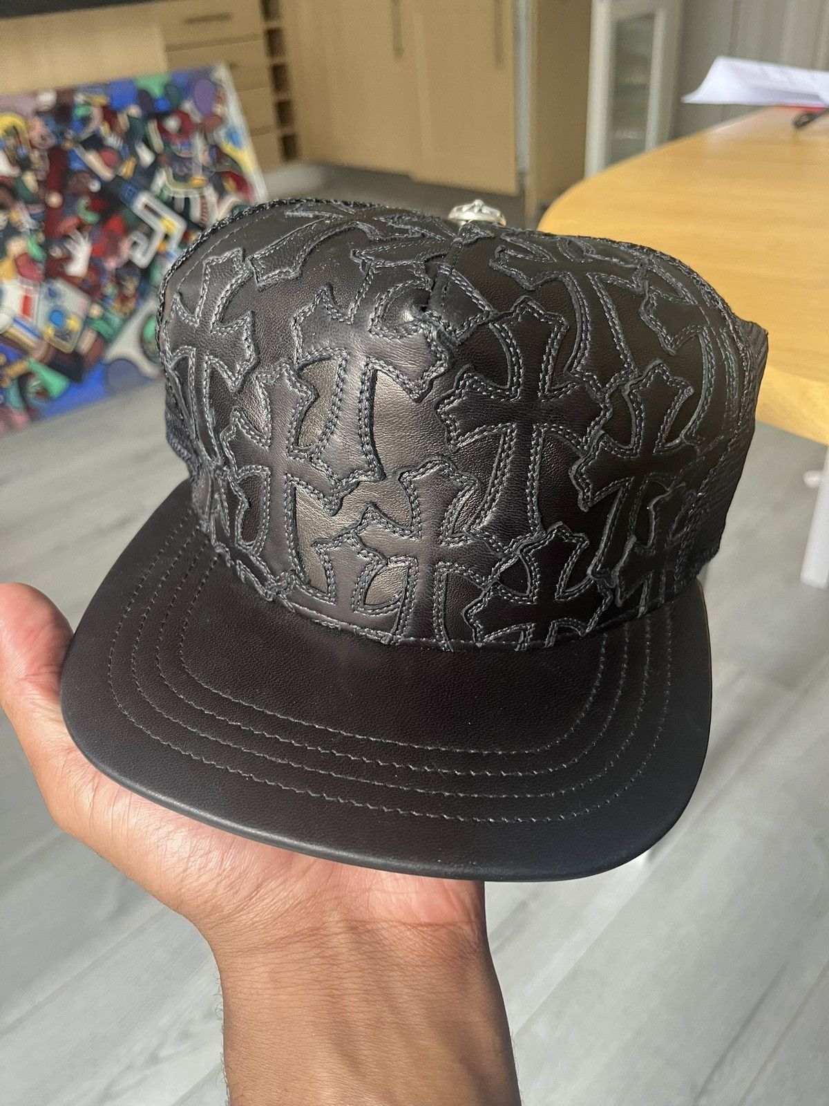 Chrome Hearts Chrome Hearts Black Leather Full Cross Patch Trucker 