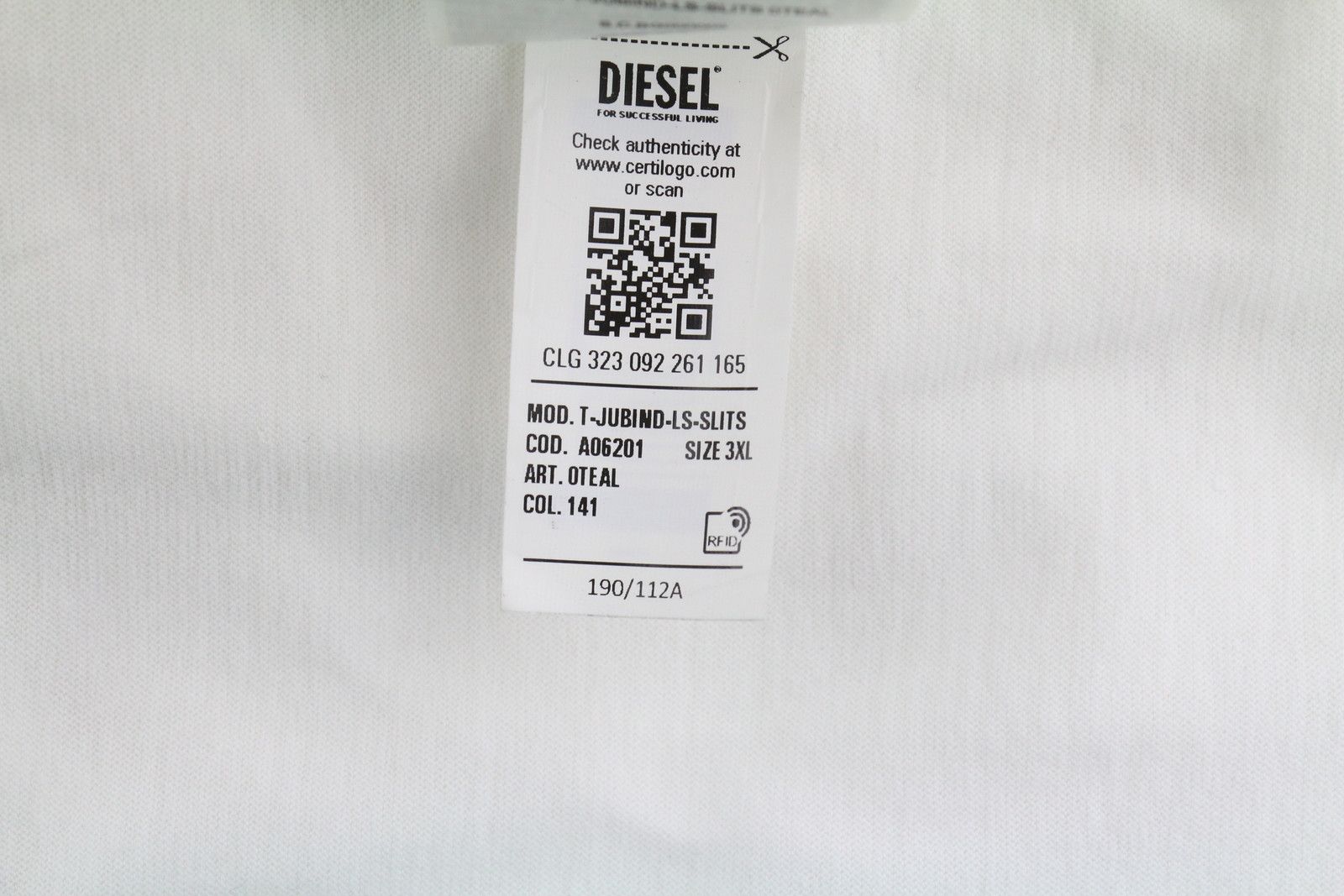 Diesel T-JUBIND-LS-SLITS 3XL White Crew Tricot T-Shirt 85145 Size US XXL / EU 58 / 5 - 10 Thumbnail