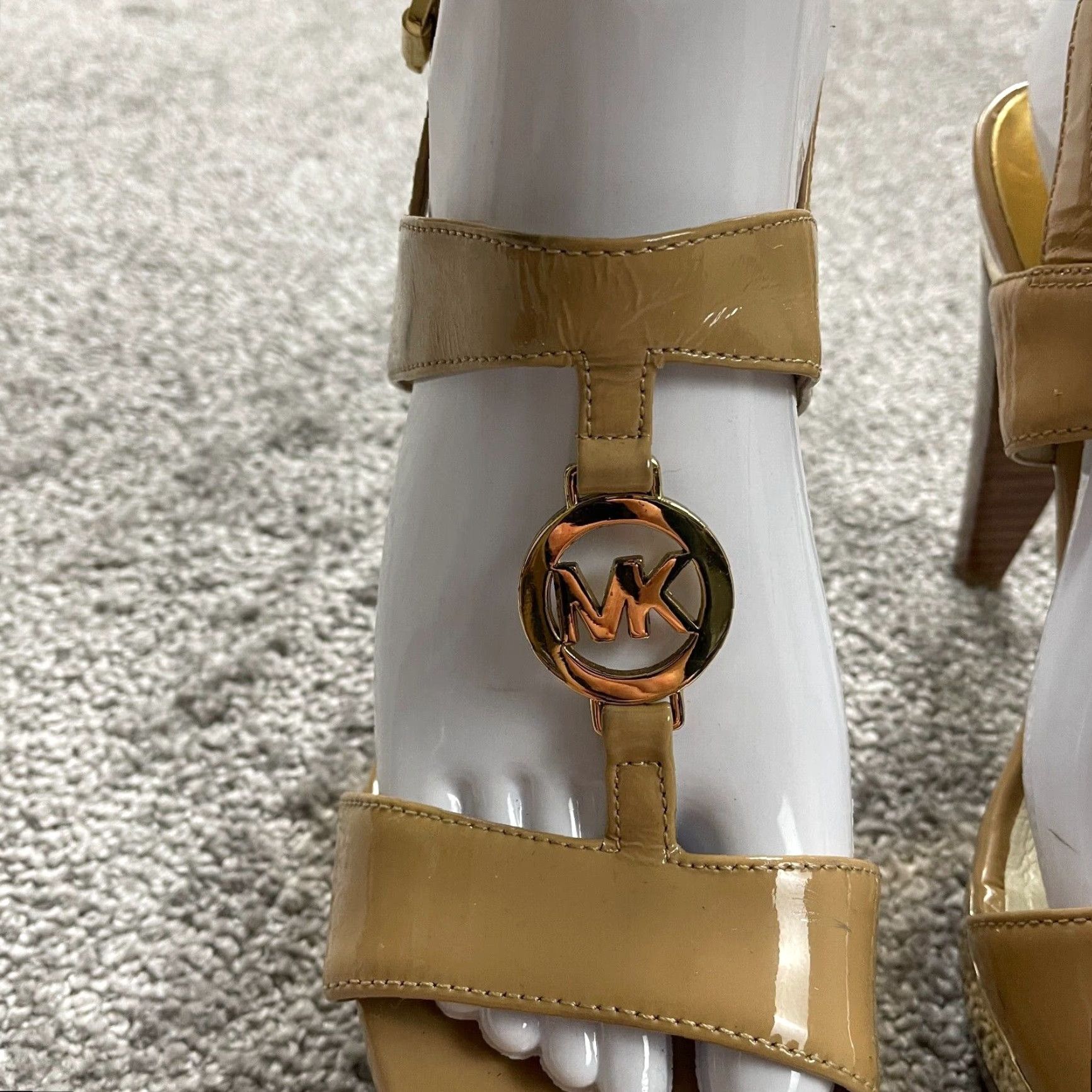 Michael Kors Michael Kors Sandal Womens 8.5 M Strappy Leather Embossed Logo Buckle Heel Cuban Size US 9 / IT 39 - 6 Thumbnail