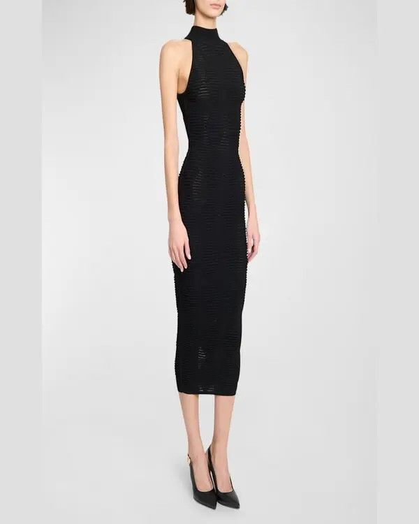Balmain o1s1wg110725 Diamond Textured Knit Midi Dress in Black Size XL / US 12-14 / IT 48-50 - 4 Thumbnail