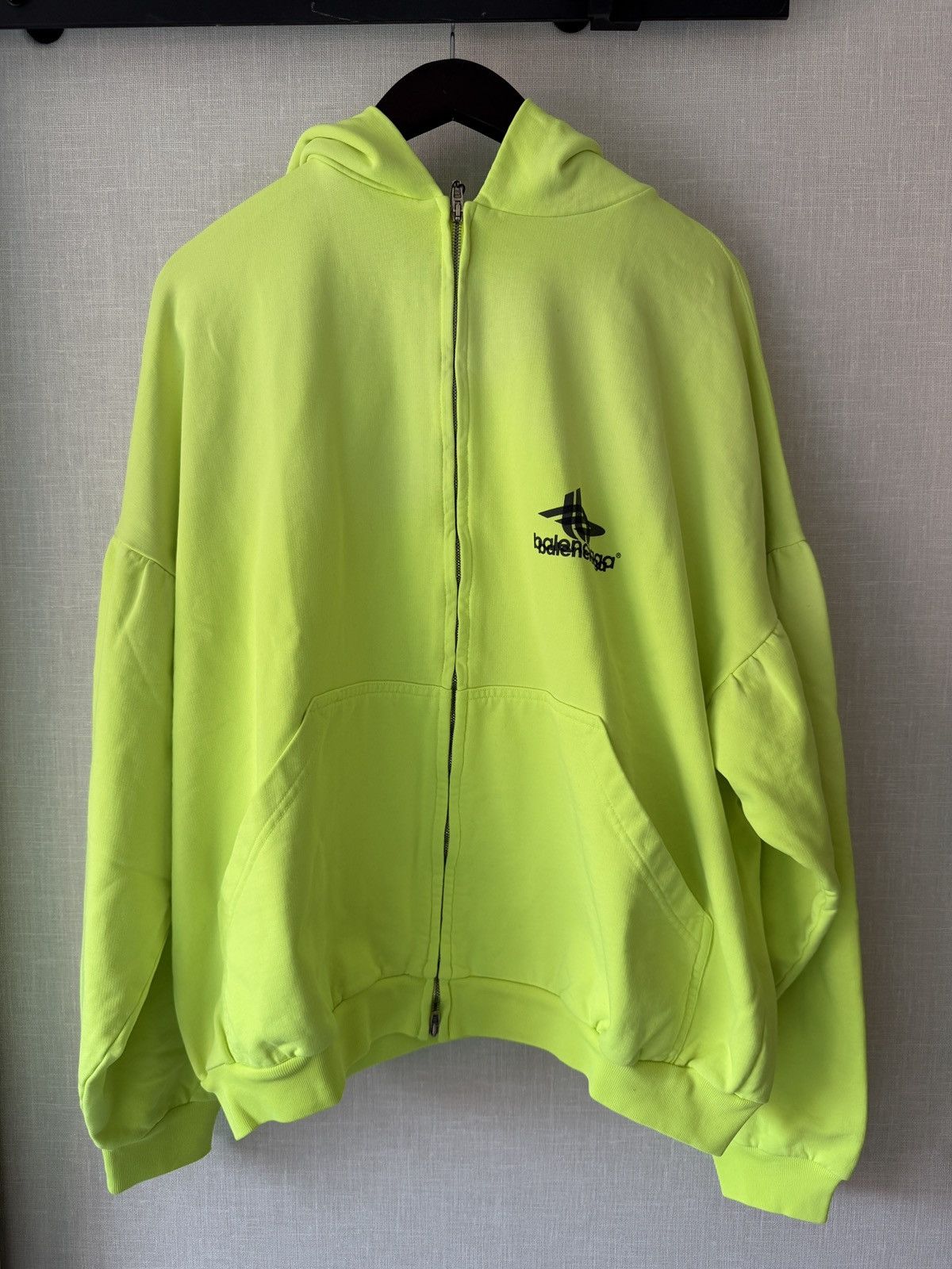Balenciaga Balenciaga Neon Yellow Phantom Overlap Logo Zip-Up Hoodie ...