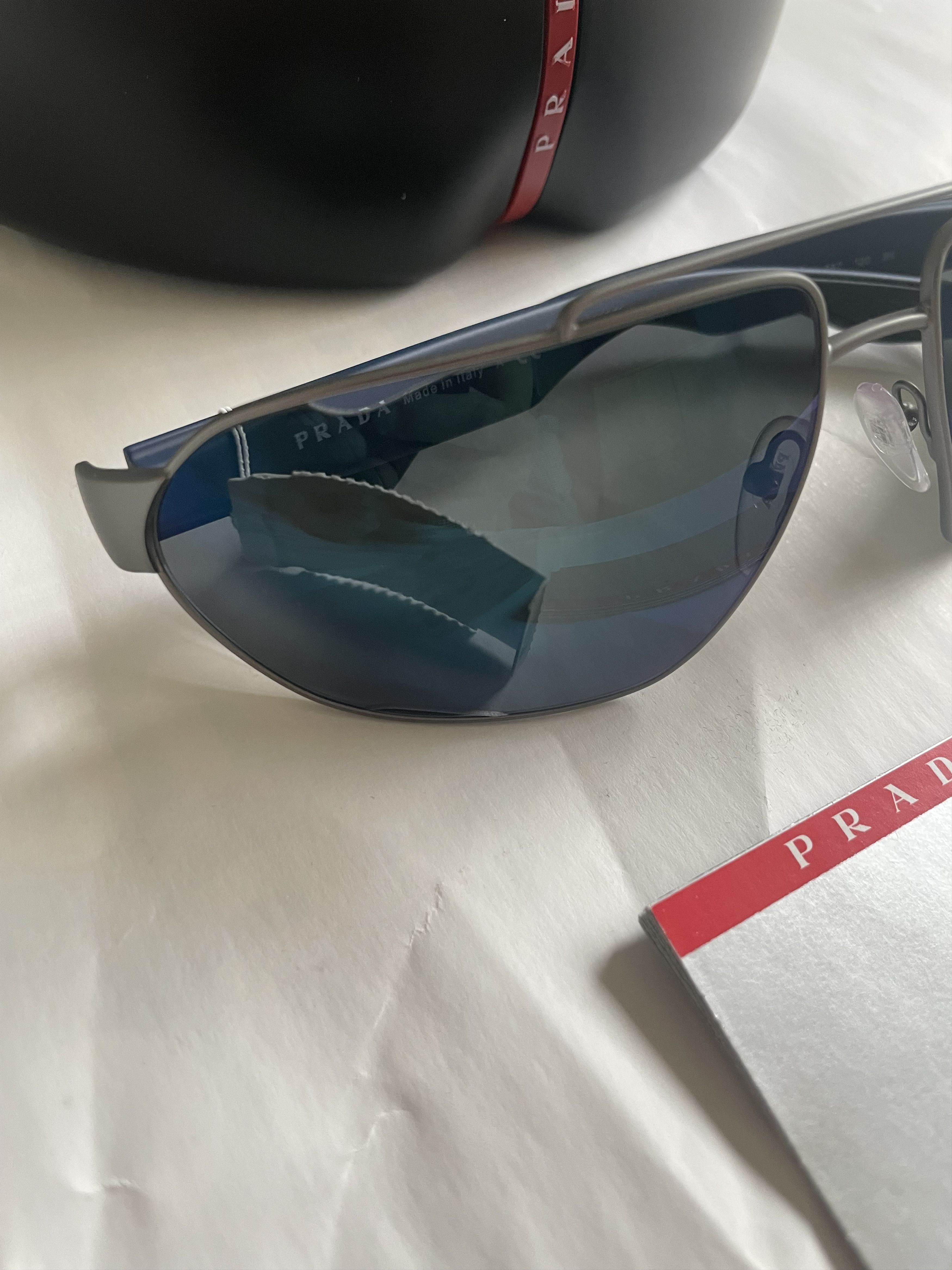 Prada Prada SPS 56U DG1-387 Gunmetal/Blue Lens Mirrored Sunglasses Size ONE SIZE - 6 Thumbnail