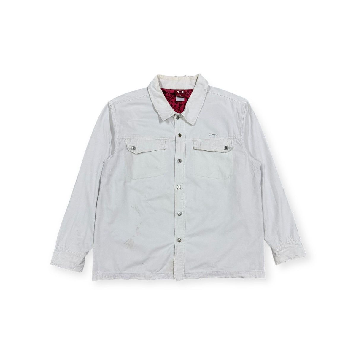 Oakley Vtg🔥Y2k Oakley White Trucker Denim Jacket Size US L / EU 52-54 / 3 - 1 Thumbnail