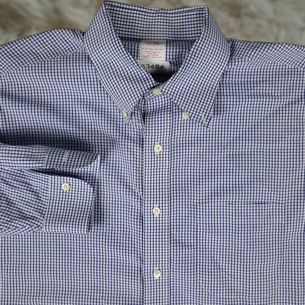 Brooks Brothers Brooks Brothers Dress Shirt Mens 16.5 Blue Check Long Sleeve Button Up Size 42R - 1 Thumbnail