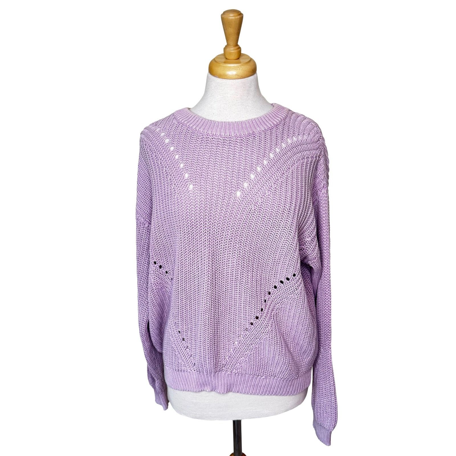 Marine Layer MARINE LAYER Crewneck 100% Cotton Open Knit Chevron Sweater Size L / US 10 / IT 46 - 1 Thumbnail