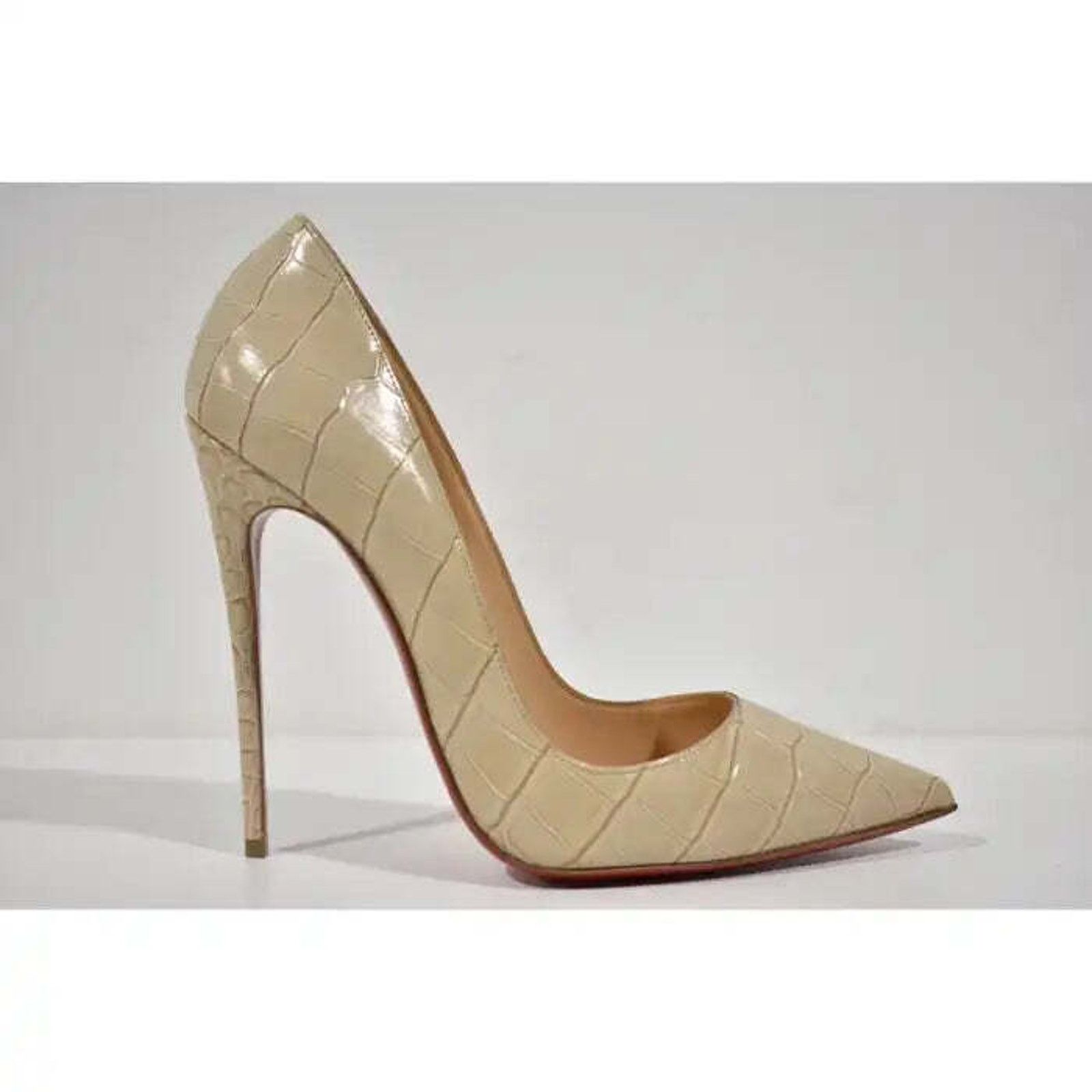 Christian Louboutin So Kate 120 Nougat Nude Calf Ali Croc Pointed Heel Pump 40 Size US 10 / IT 40 - 2 Thumbnail