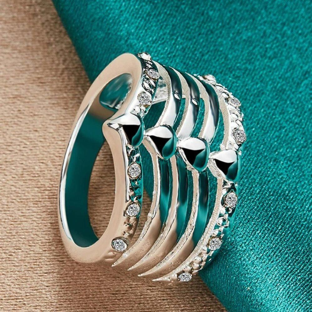Designer 925 Sterling Silver Elegant Hollow Zircon Ring - Size 8 Size ONE SIZE - 4 Thumbnail