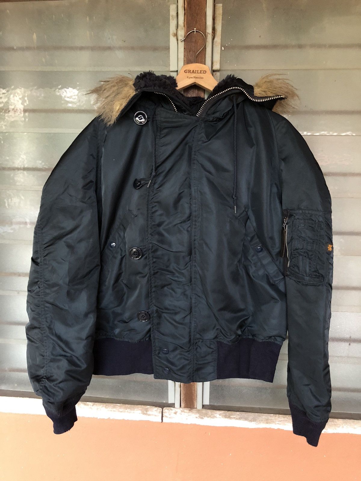 Alpha Industries Vintage Alpha Industries Fur Hoodie Bomber Military Jacket Size US M / EU 48-50 / 2 - 4 Thumbnail