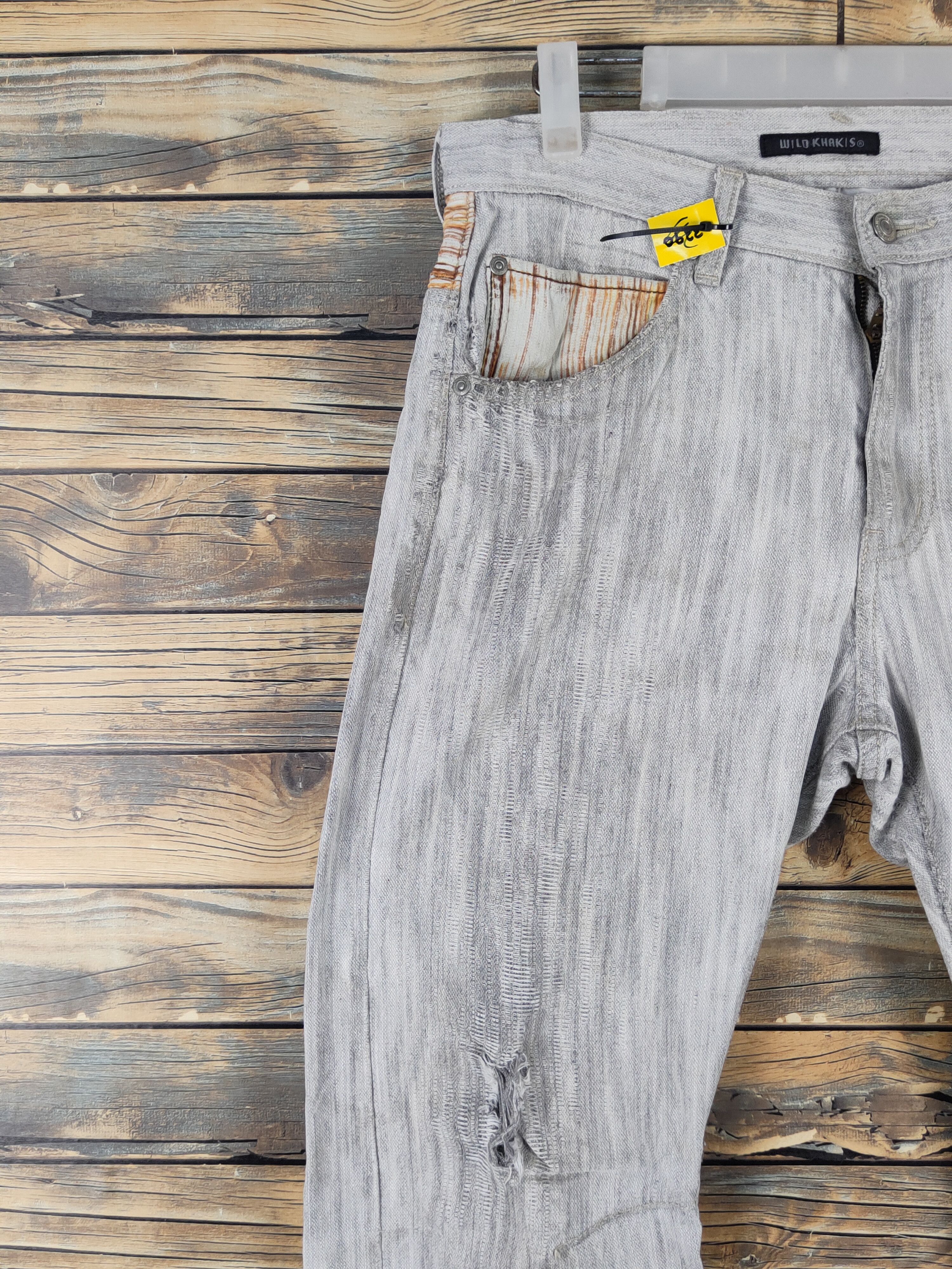 Japanese Brand Wild Khakis Gray Distressed Ripped denim Jeans #W1708 Size US 32 / EU 48 - 3 Thumbnail