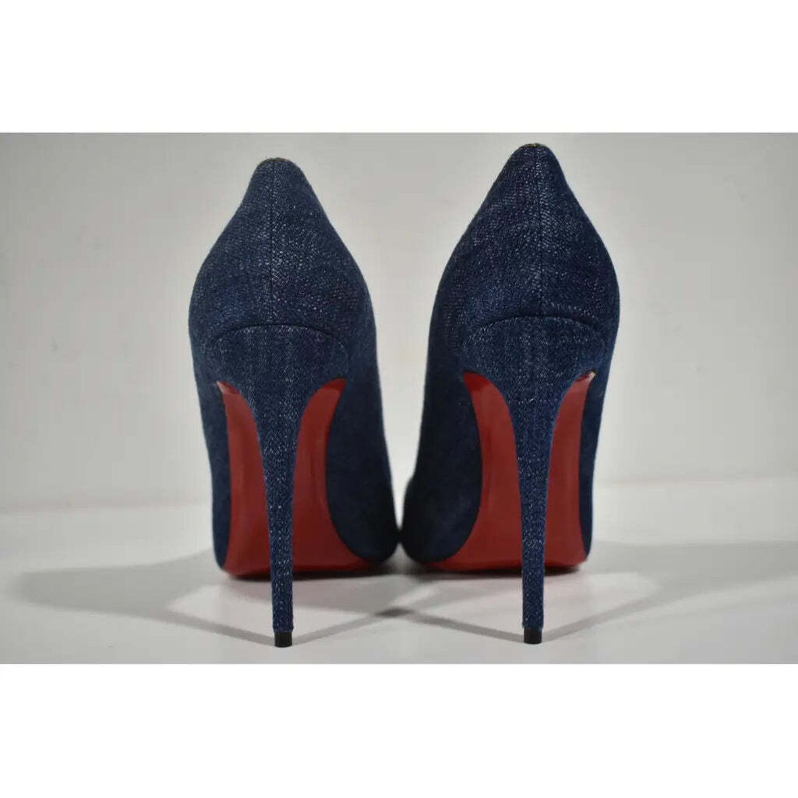 Christian Louboutin Kate 100 Blue Denim Saba Gold Stiletto Pointed Heel Pump 40 Size US 10 / IT 40 - 11 Thumbnail