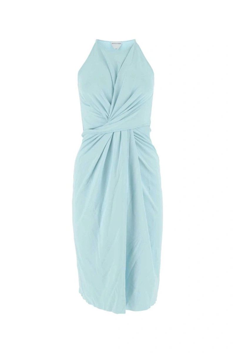 image of Bottega Veneta O1Bcso1Str0324 Twisted Stretch-Woven Midi Dress In Pale Blue, Women's (Size 2XS)