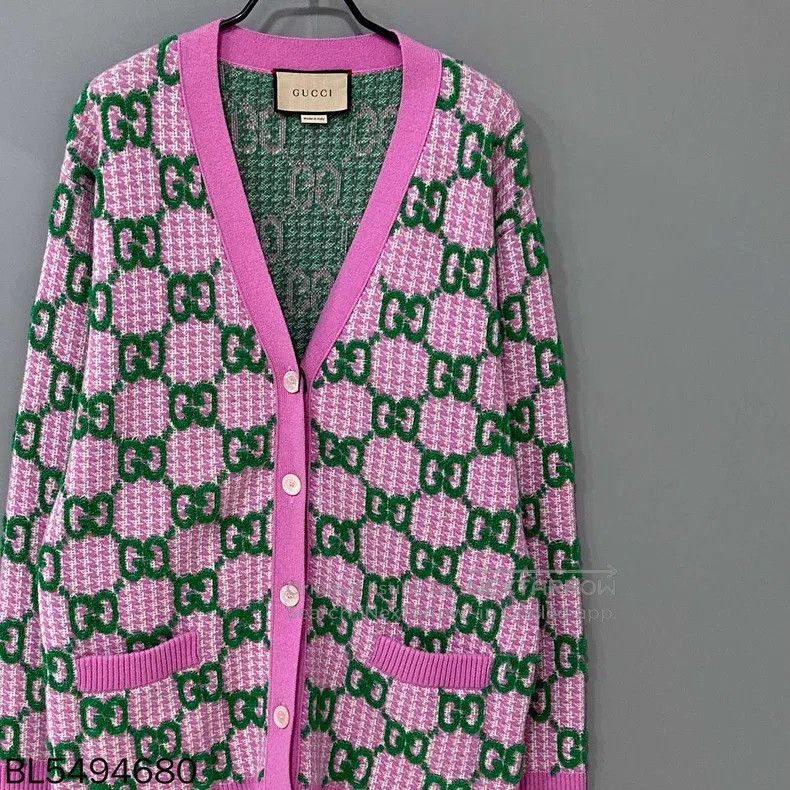 Gucci Gucci Pink and green colour block full logo knitted cardig Size M / US 6-8 / IT 42-44 - 4 Thumbnail