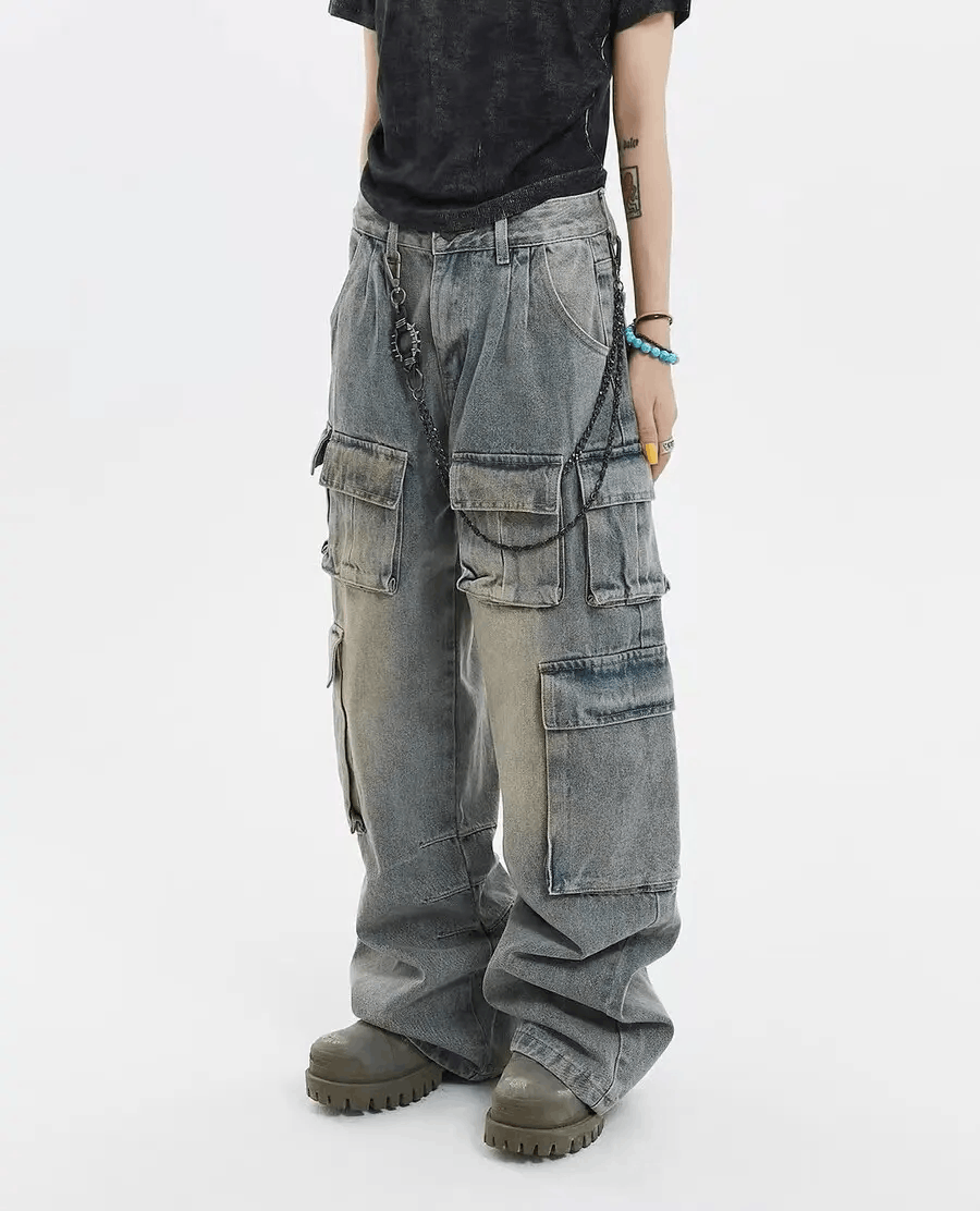 Japanese Brand × Jean Vintage Cargo Pants Wide Leg Jeans Size US 33 - 1 Thumbnail
