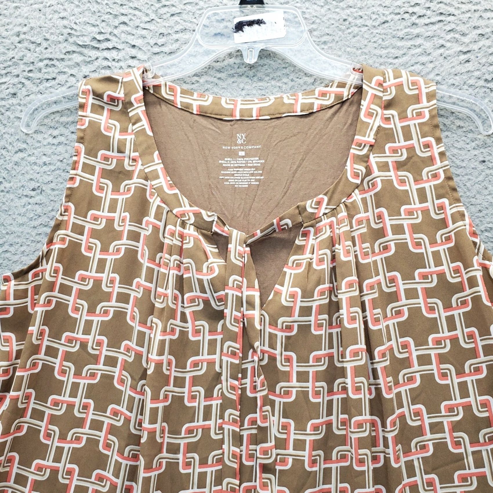 Vintage New York & Company Blouse Womens Size L Geometric Print Stretch Tie Front Size L / US 10 / IT 46 - 3 Thumbnail