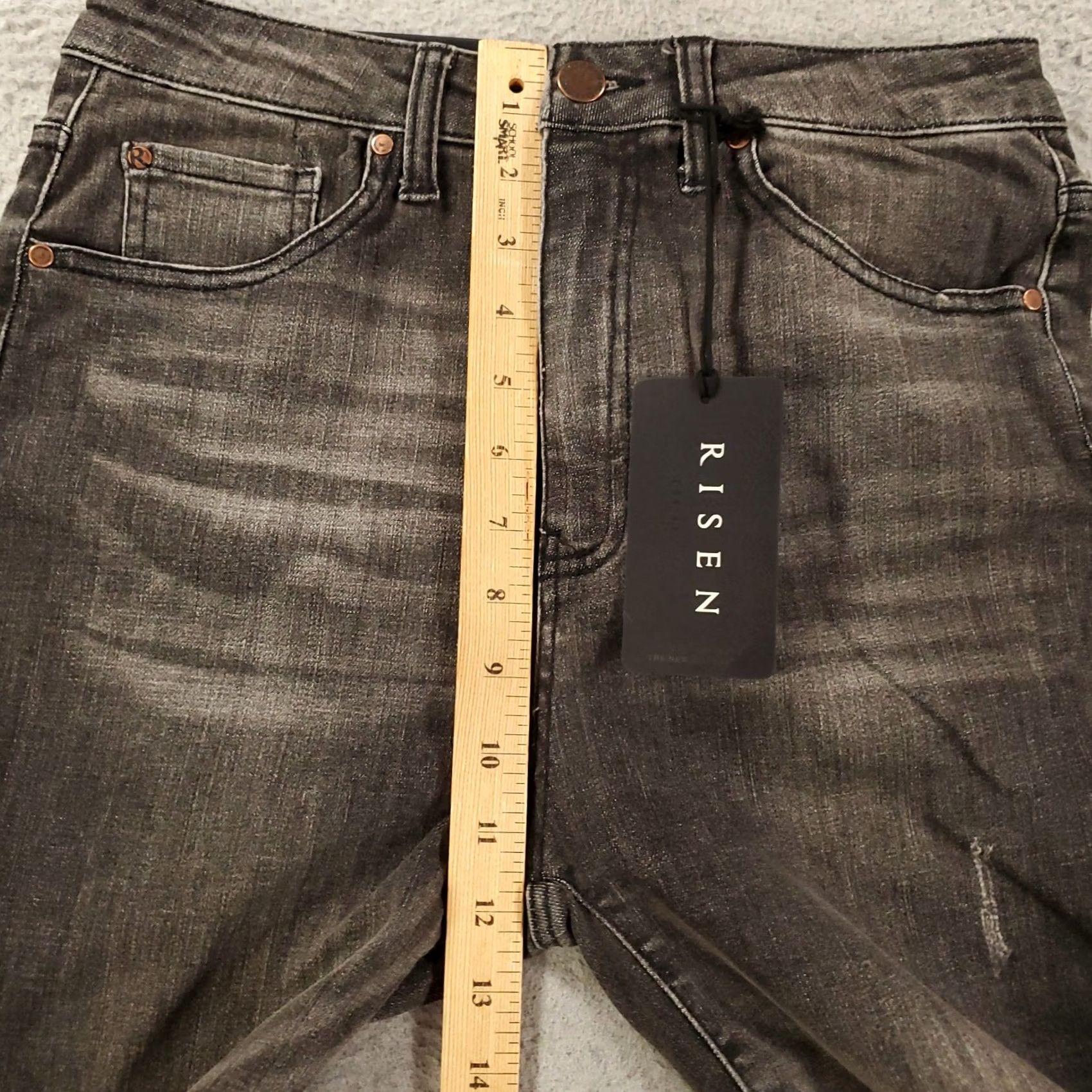 Vintage VINTAGE New Risen Jeans Womens Junior 27 5 Grey Distressed Skinny Jeans Frayed Hem Jeans - 90s Bohemian Grunge Hipster Slim 27 in Inseam Womens Size 28" / US 6 / IT 42 - 4 Thumbnail