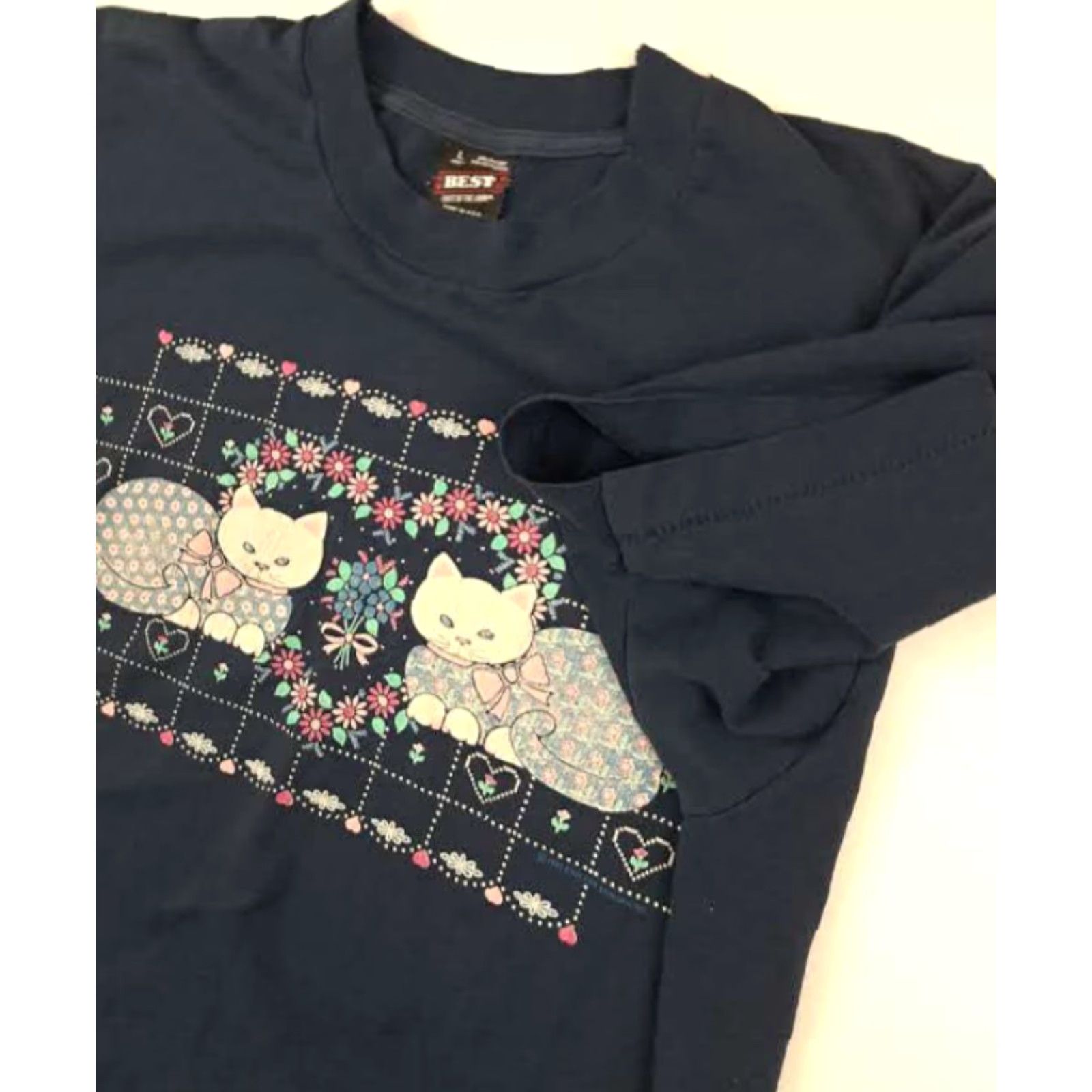 Vintage VINTAGE Best Friut of Loom T-Shirt Woman White Cats USA Single Stitch Crew Neck Short Sleeve 100% Cotton Regular Size L Satin? Size L / US 10 / IT 46 - 3 Thumbnail