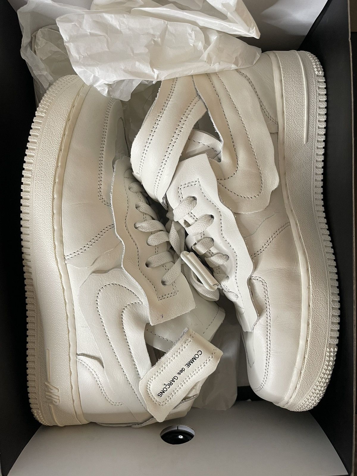 image of Comme Des Garcons X Nike Air Force 1 Shoes in White, Men's (Size 8)