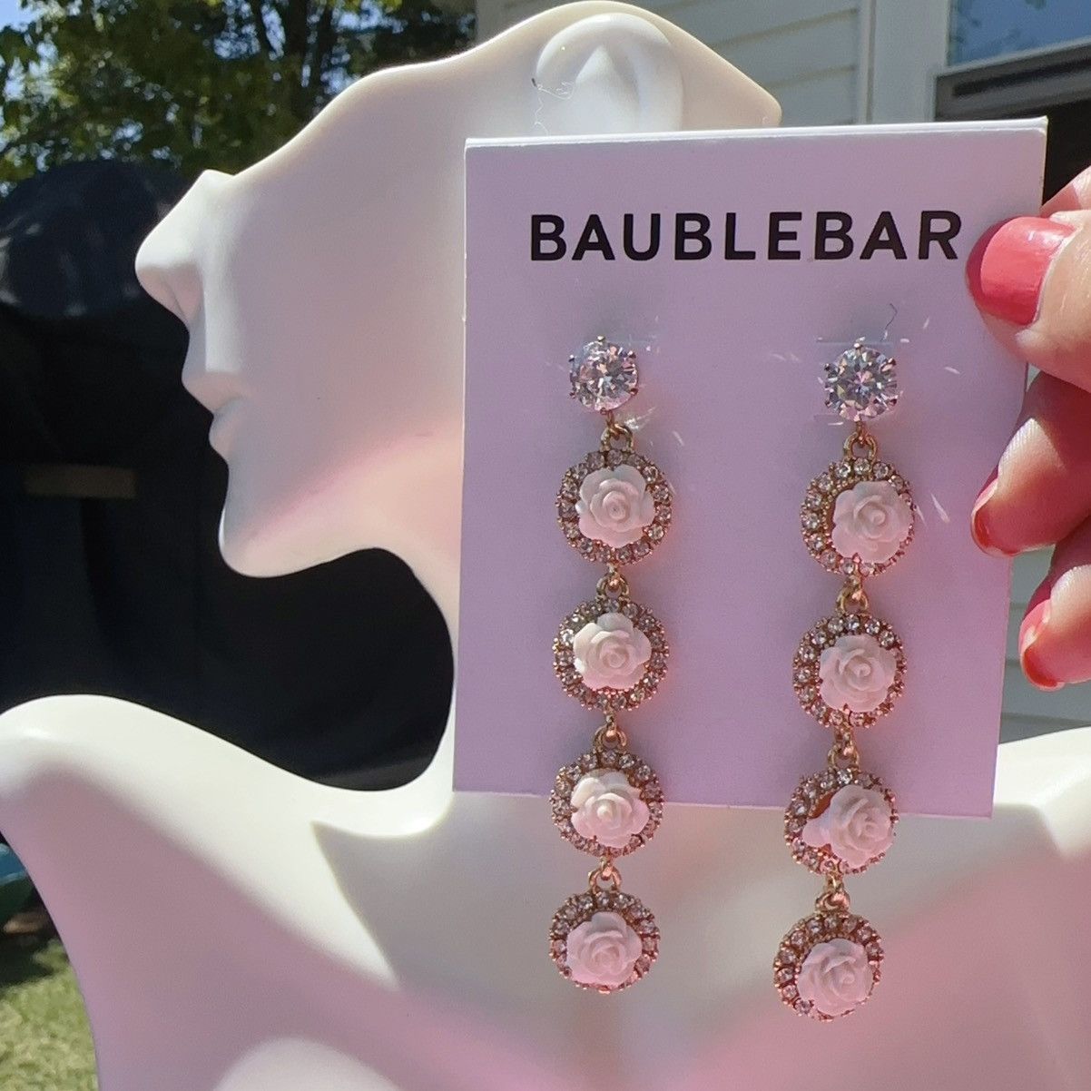 Designer Baublebar gold tone diamonds paved white roses tassels Size ONE SIZE - 1 Thumbnail