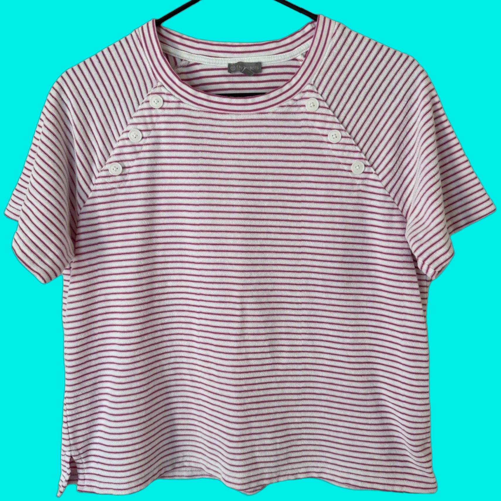 Talbots VINTAGE T By Talbots French Terry Striped T-Shirt Pink & White Women’s Size Medium Size M / US 6-8 / IT 42-44 - 1 Thumbnail