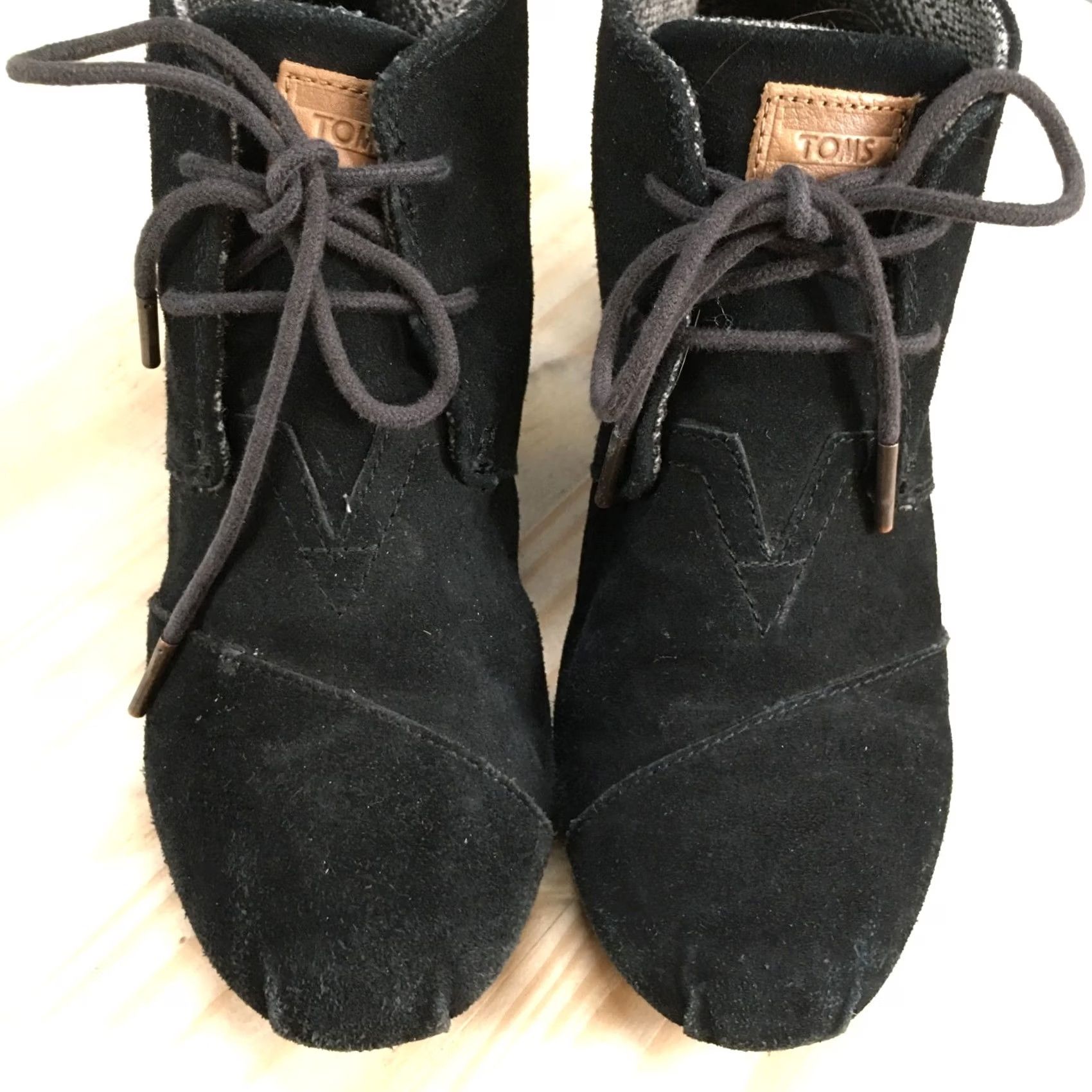 Toms TOMS Womens Bootie Black Suede Kala Desert Wedge Ankle Bootie 8.5 Lace Up Mid Heel Casual Felt Lining Leather Insole Shoes Womens Size US 9 / IT 39 - 6 Thumbnail