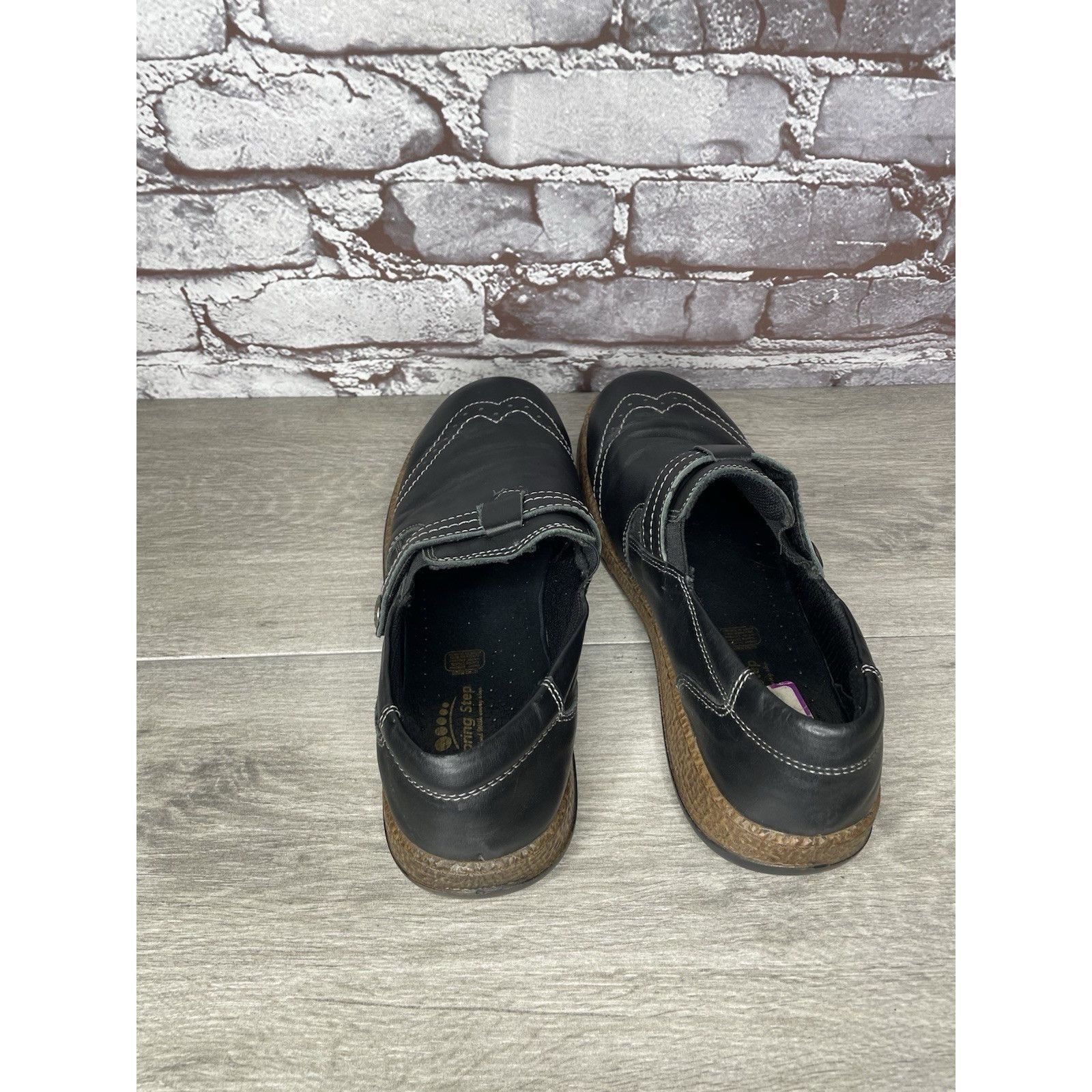 Spring Court Spring Step Black Leather Wingtip Button Strap Clogs Shoes W Size US 11 / IT 41 - 6 Thumbnail