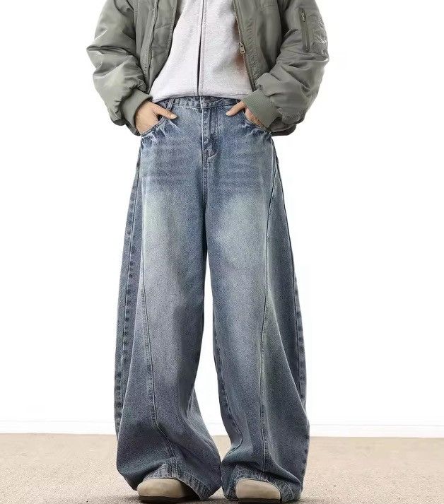 Jean American street waistline washed distressed wide-leg jeans Size US 29 - 1 Thumbnail