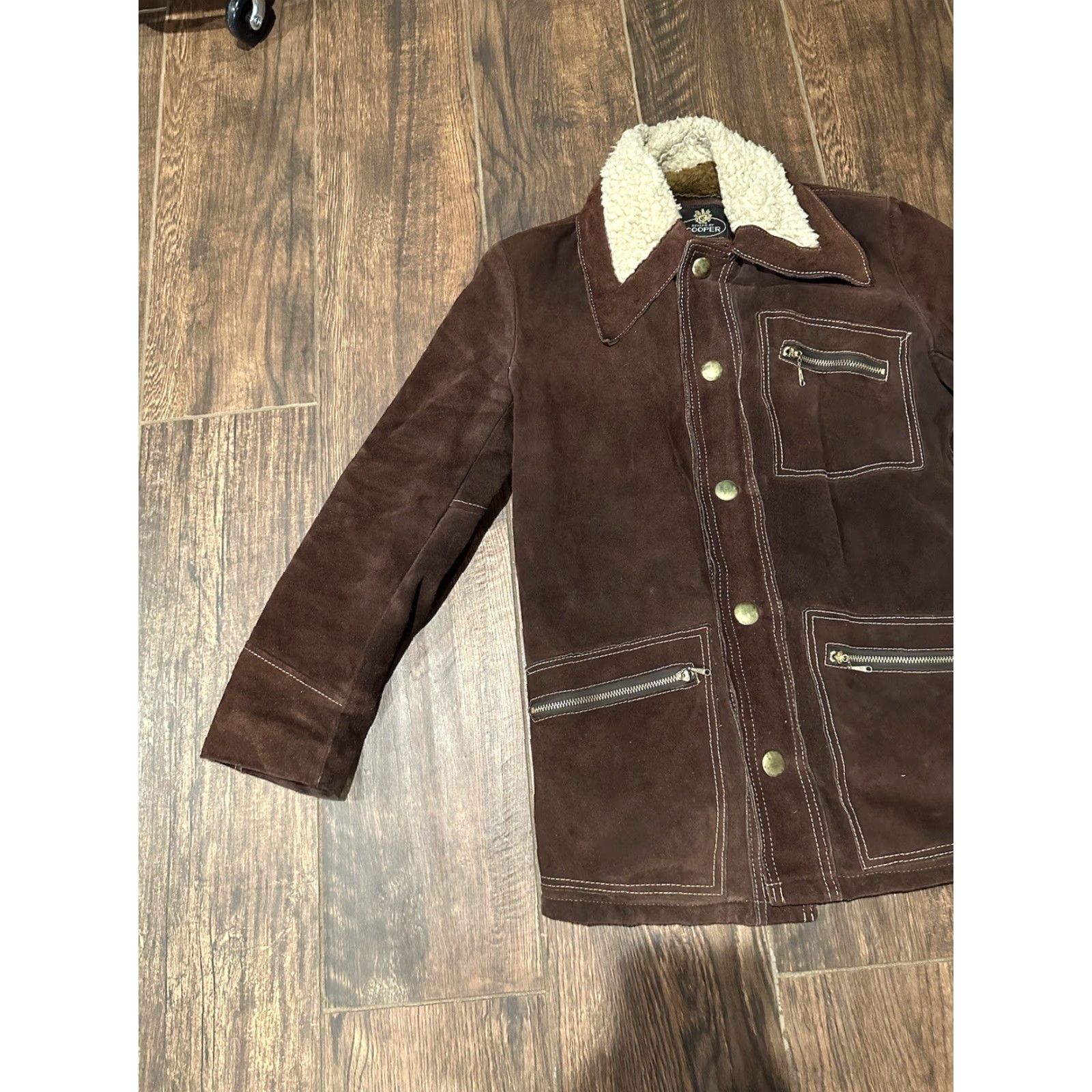 Vintage VINTAGE Cooper Suede Leather Sherpa Lined Western Jacket Coat 36 Brown 70s Mens Bomber Coat Size US XXS / EU 40 - 3 Thumbnail