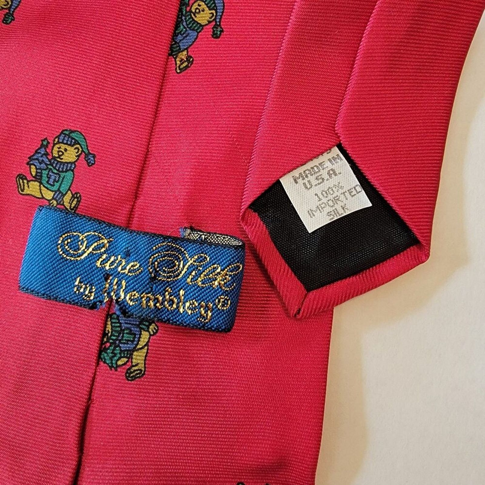Other Pure Silk By Wembley- Christmas Tie- Elf Teddy Bear- Red Size ONE SIZE - 4 Thumbnail