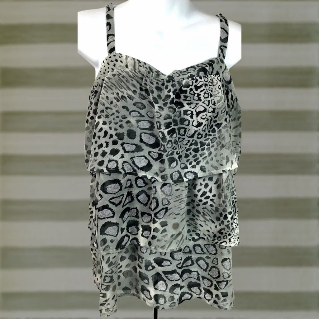 Vintage Vintage Sleeveless Chiffon Cami Tank Top M Gray Leopard Layered Tiered Y2K 90s Size M / US 6-8 / IT 42-44 - 1 Thumbnail