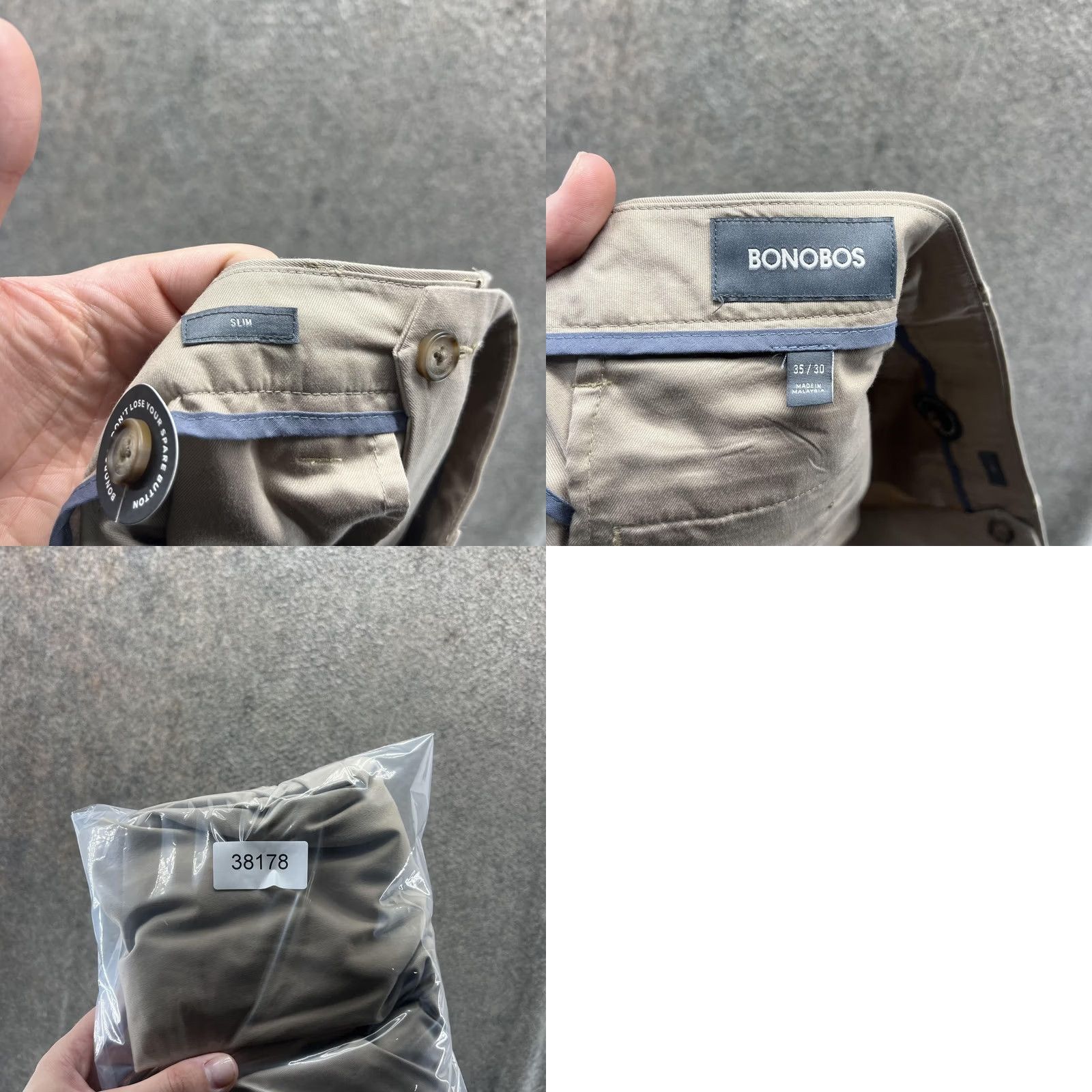 Bonobos Bonobos Pants Mens Slim Chino Flat Front Stretch Casual Khaki Beige 35x30 Tan Pockets Size US 35 - 8 Thumbnail