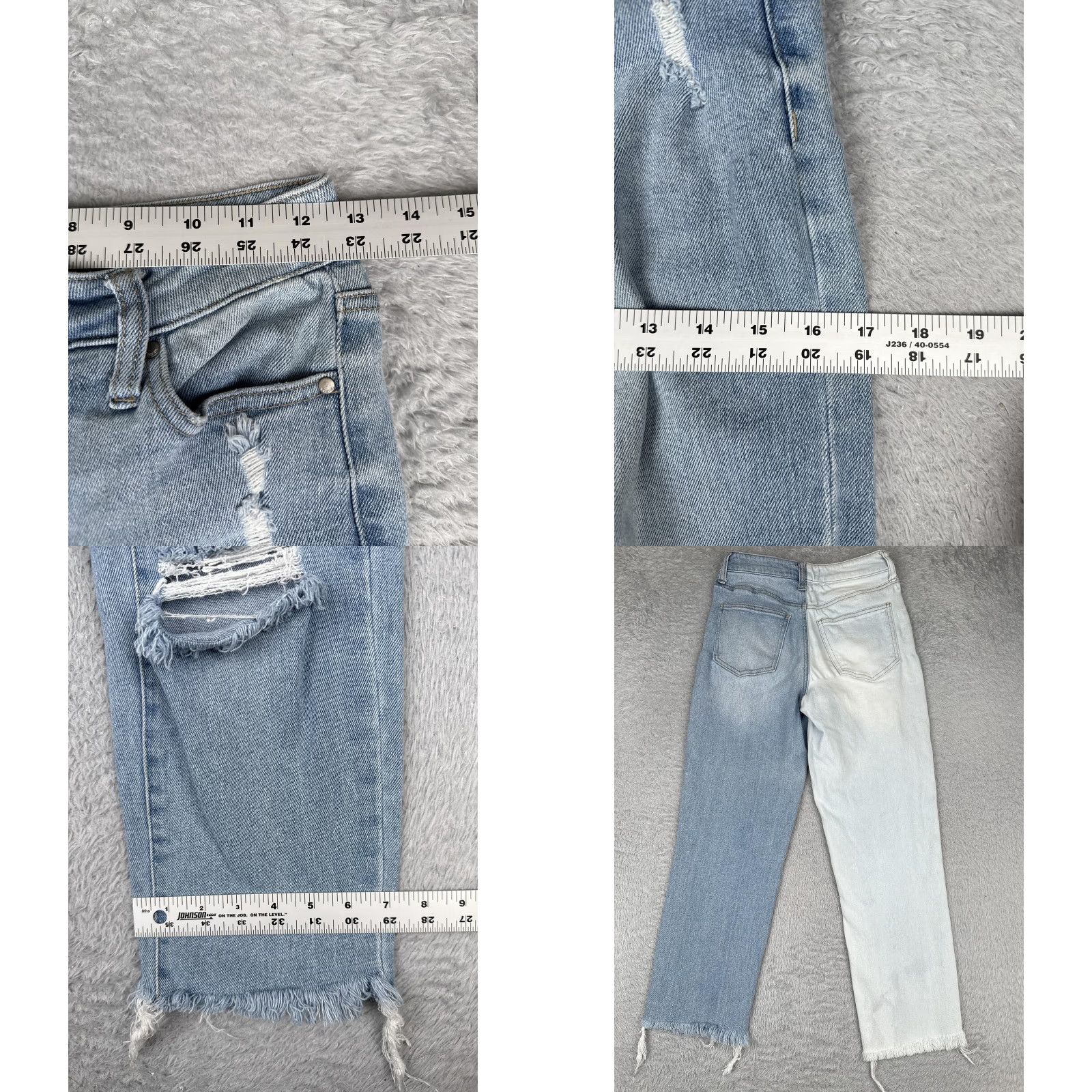 Rsq RSQ Jeans Womens 25 Two Tone High Rise Distressed Raw Hem Light Dark Wash Ripped Jeans Size 42" / US 20 - 9 Thumbnail