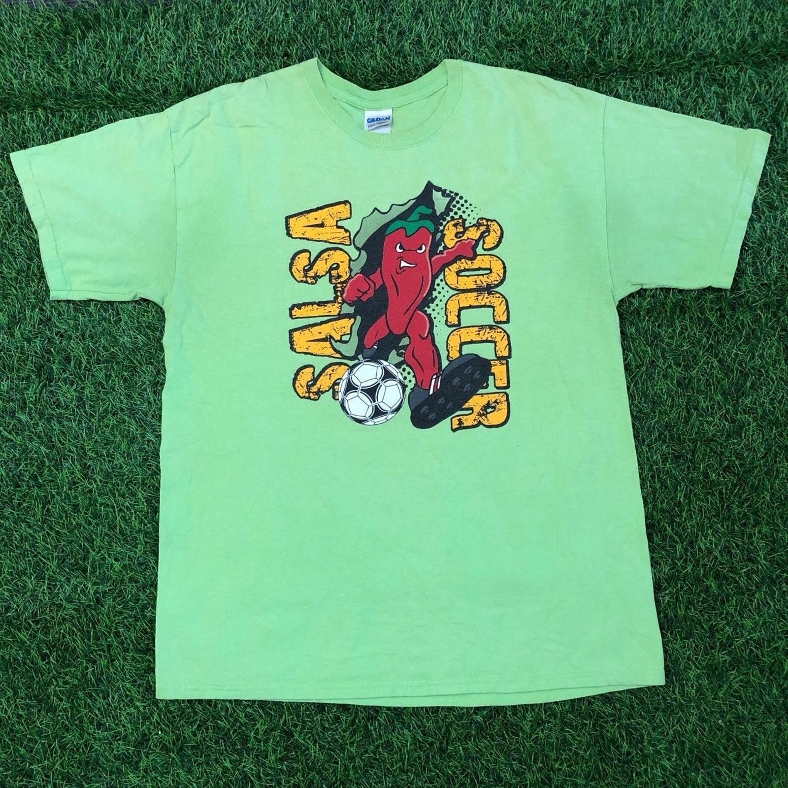 Gildan Men’s Lime Green ‘Salsa Soccer’ Graphic Tee Size US L / EU 52-54 / 3 - 1 Thumbnail