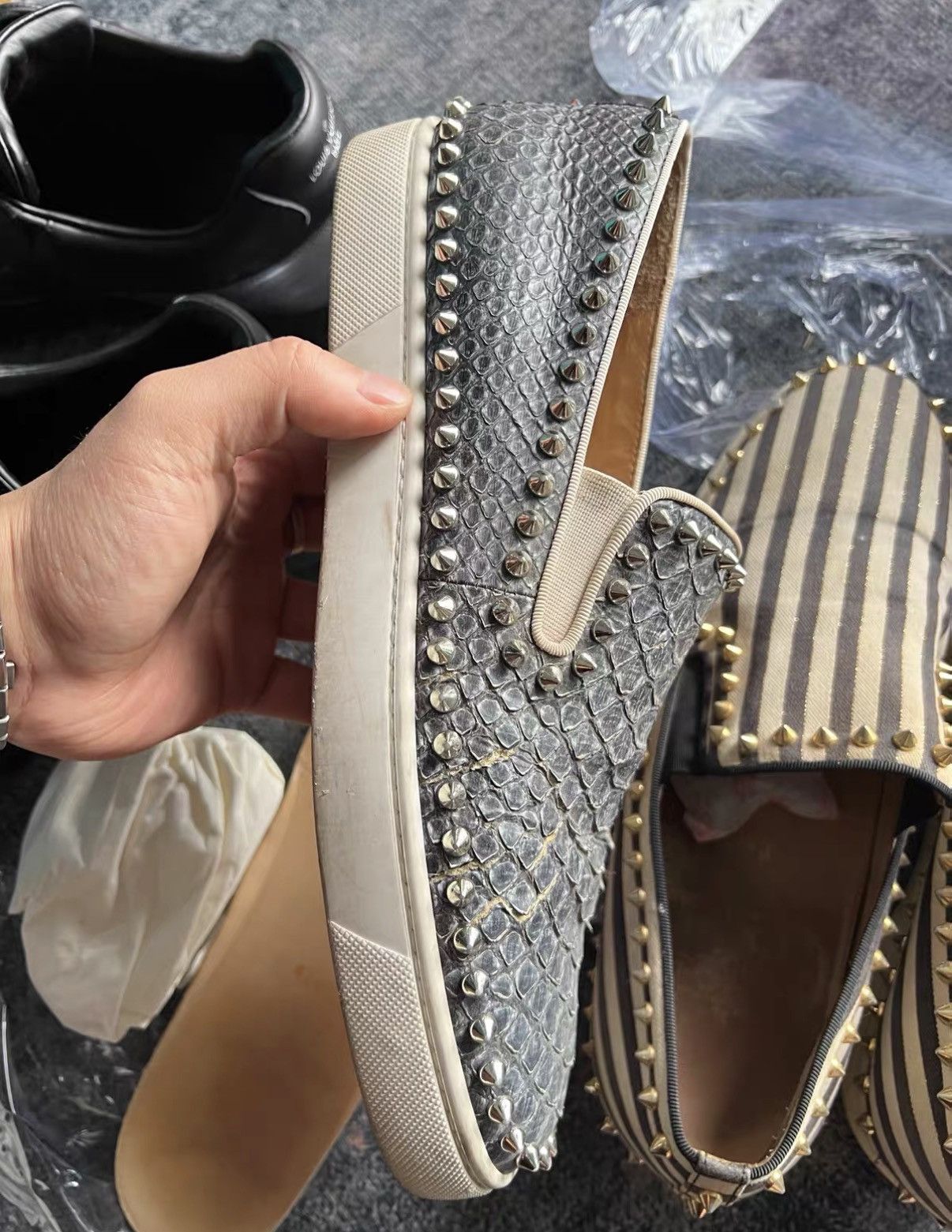 Christian Louboutin Christian Louboutin Batik Snakeskin Studded Shoes J42 Size US 9.5 / EU 42-43 - 1 Thumbnail
