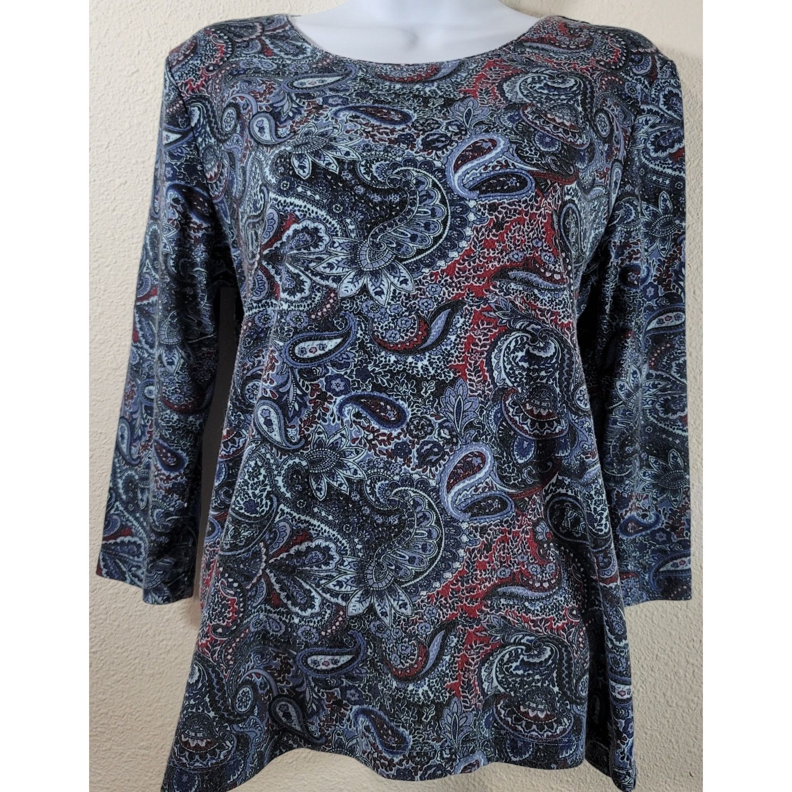 Other Rebecca Malone Blue Burgundy Paisley Print Pull On Top Small Size S / US 4 / IT 40 - 1 Thumbnail