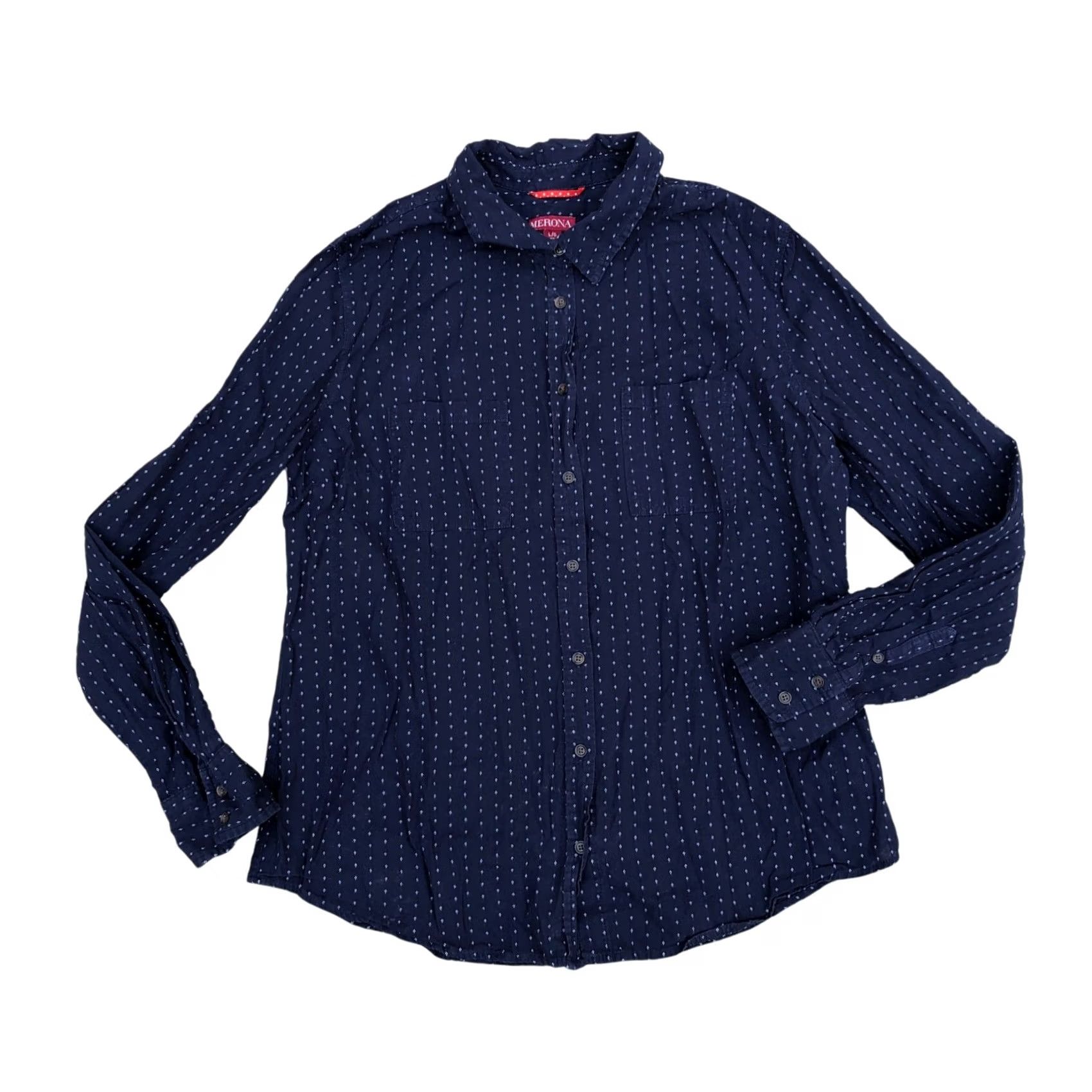 Merona Merona Textured Button Up Shirt Men's Blue Long Sleeve 100% Cotton Large Color Blue Mens Size US L / EU 52-54 / 3 - 2 Thumbnail