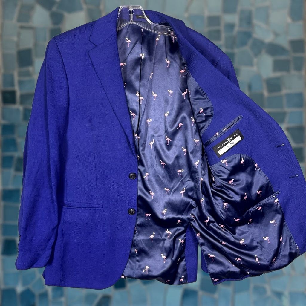 Joseph Abboud Joseph Abboud Coat Mens 38 Blue Blazer 38R Flamingo Lined Animal Print Wool Sport Slim Size 38R - 1 Thumbnail