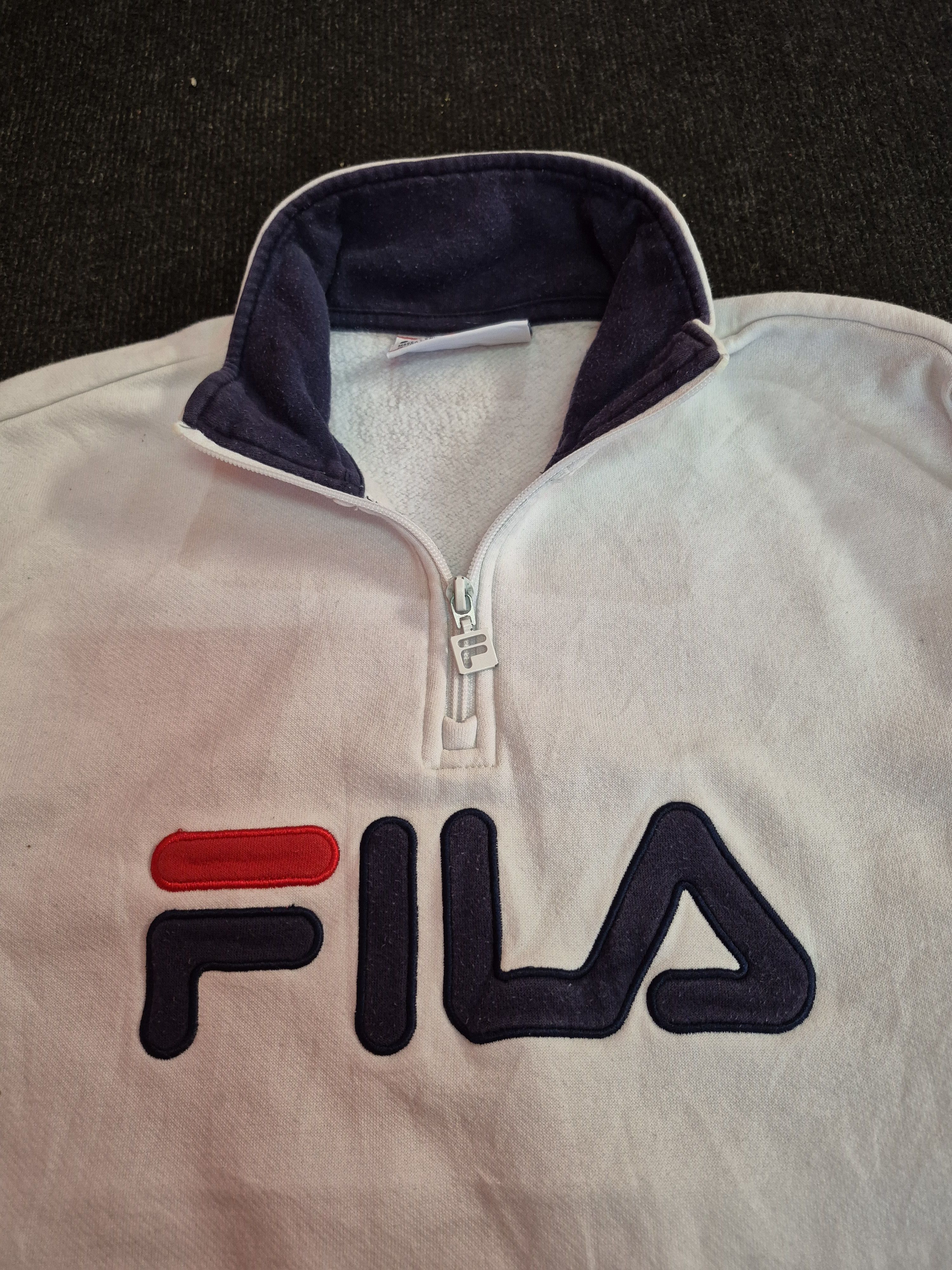 Fila 🔥 Fila Big Logo Spellout Half Zipper Sweater Sweatshirt Size US S / EU 44-46 / 1 - 6 Thumbnail