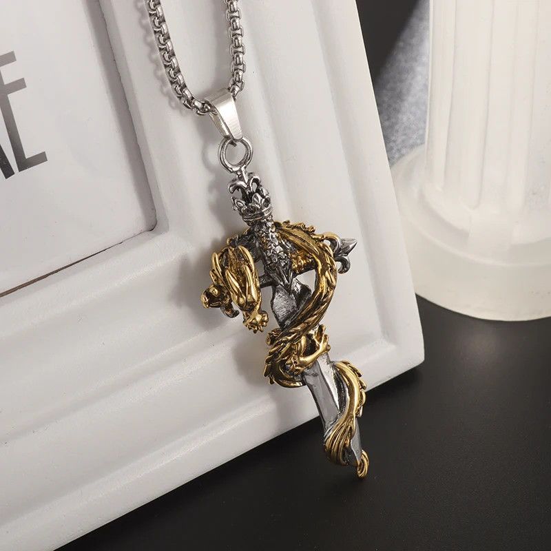 Jewelry × Vintage Vintage Gold Dragon Wrapping Cros Necklace Size ONE SIZE - 1 Thumbnail