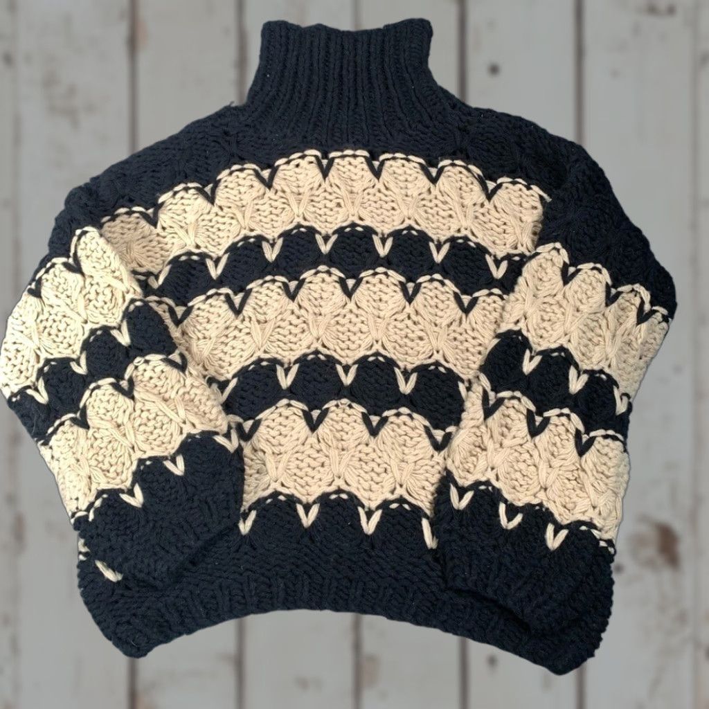 Vintage POL Chunky Knit Sweater Black Tan Turtleneck Large L Pullover Women Black Size L / US 10 / IT 46 - 1 Thumbnail