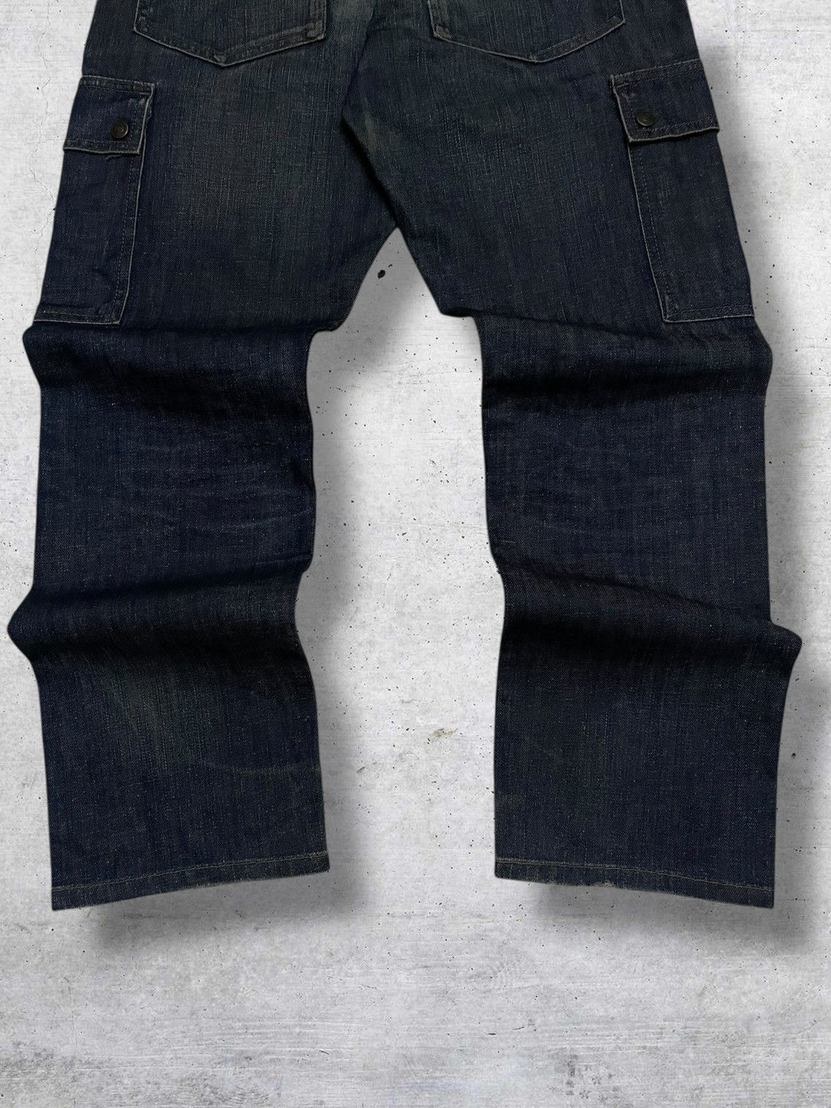 VINTAGE BACK NUMBER JAPAN DESIGNER INDIGO CARGO DENIM 90S OG