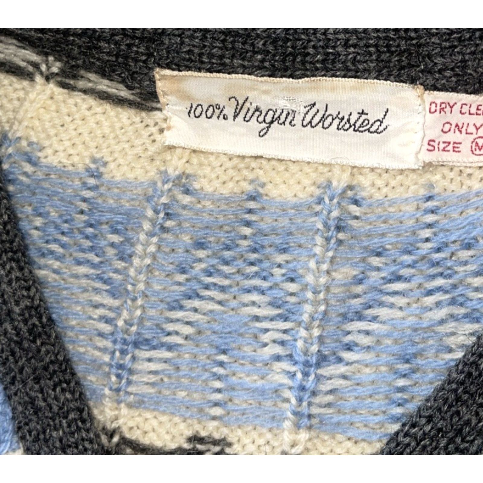 Vintage VINTAGE Nordic Icelandic Design 100% Virgin Worsted Wool Sweater Jacket Women M Full Zip Blue Gray Cream Cardigan Womens Size M / US 6-8 / IT 42-44 - 5 Thumbnail