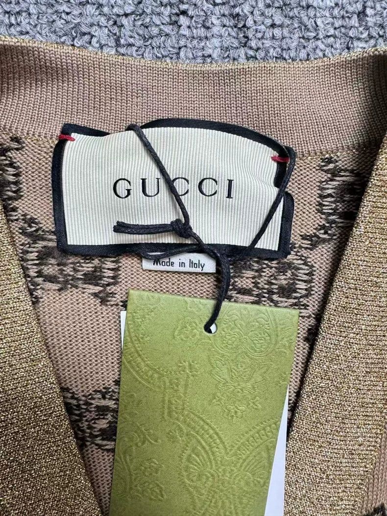 Gucci Gucci Brown gold silk old flower full logo knitted cardigan Size US XS / EU 42 / 0 - 4 Thumbnail