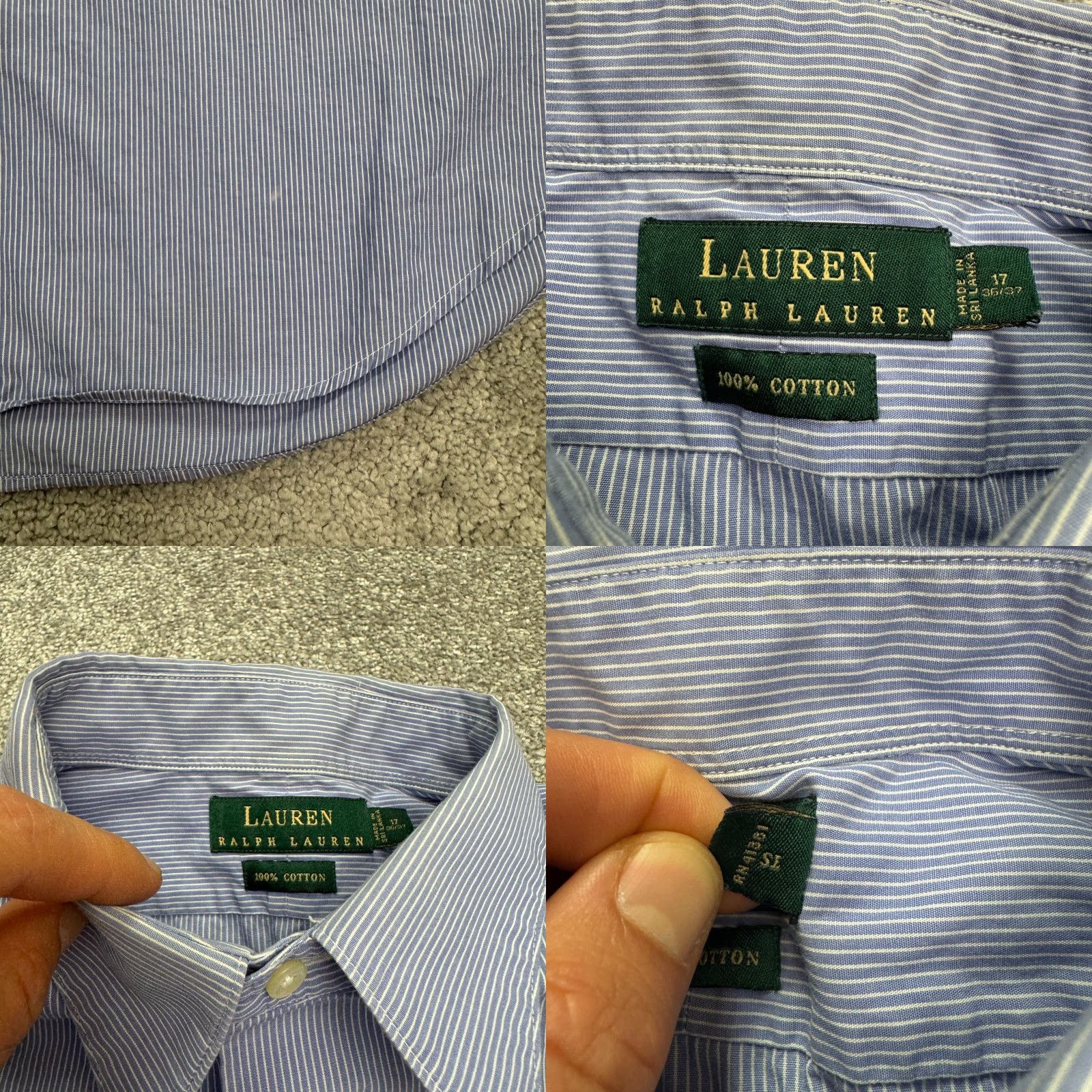 Ralph Lauren Lauren Ralph Lauren Dress Shirt Mens 36 17 Blue White Pinstripe 100% Cotton Shirt Mens Regular Blue Pinstripe 100% Cotton Poetry? Size 36R - 8 Thumbnail