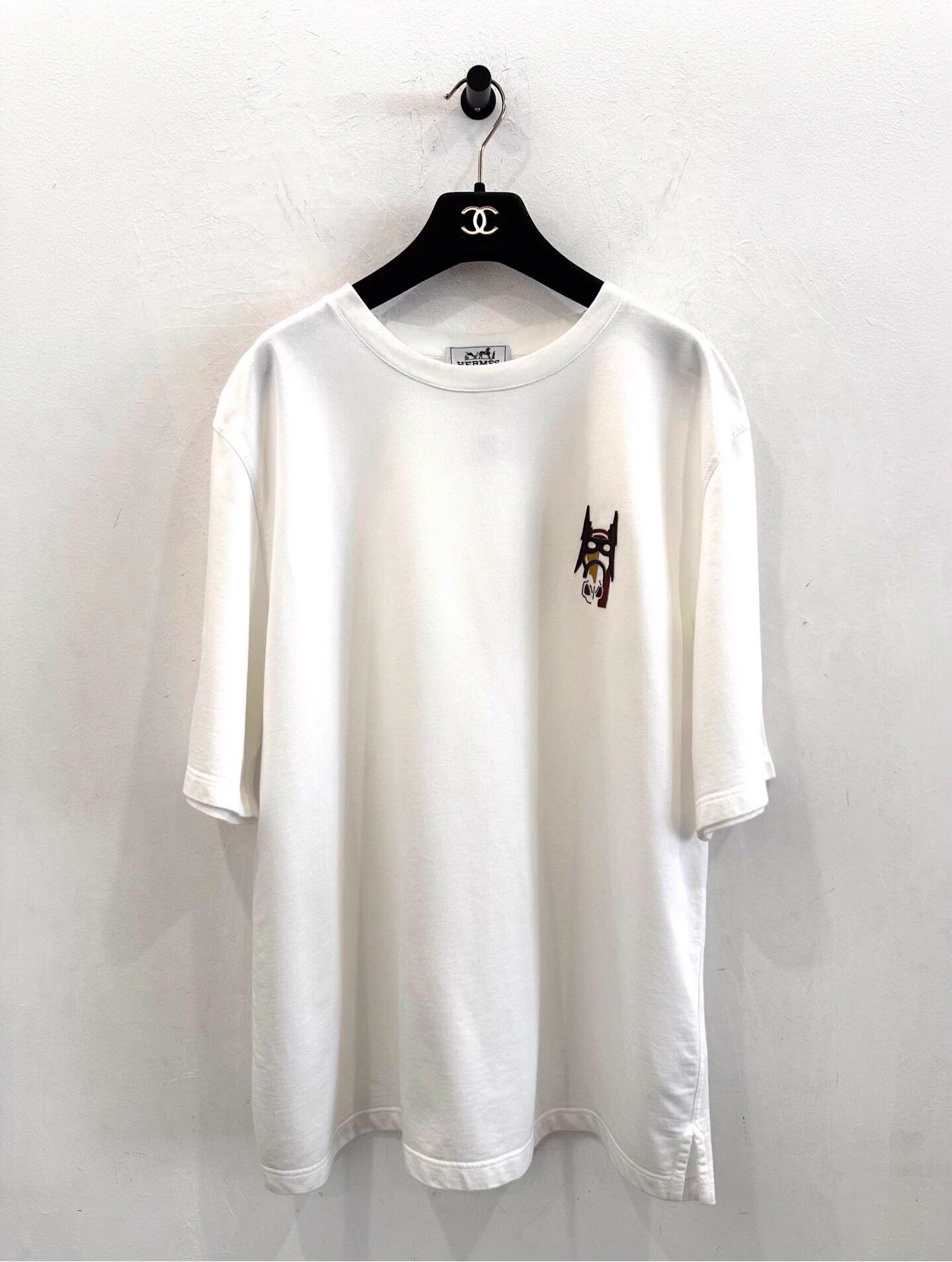 Hermes Men's White SS Tee Black Horse Head