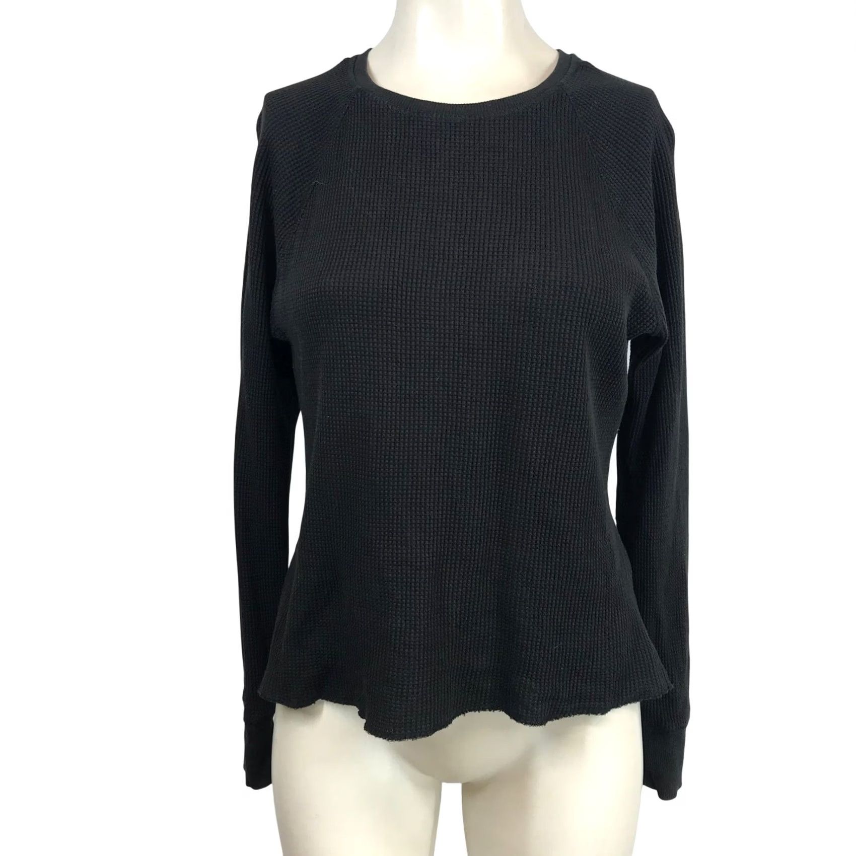 Everlane Everlane Black Waffle Knit Thermal Top Raglan Long Sleeve Small Women Crew Neck Shirt Size S / US 4 / IT 40 - 2 Thumbnail