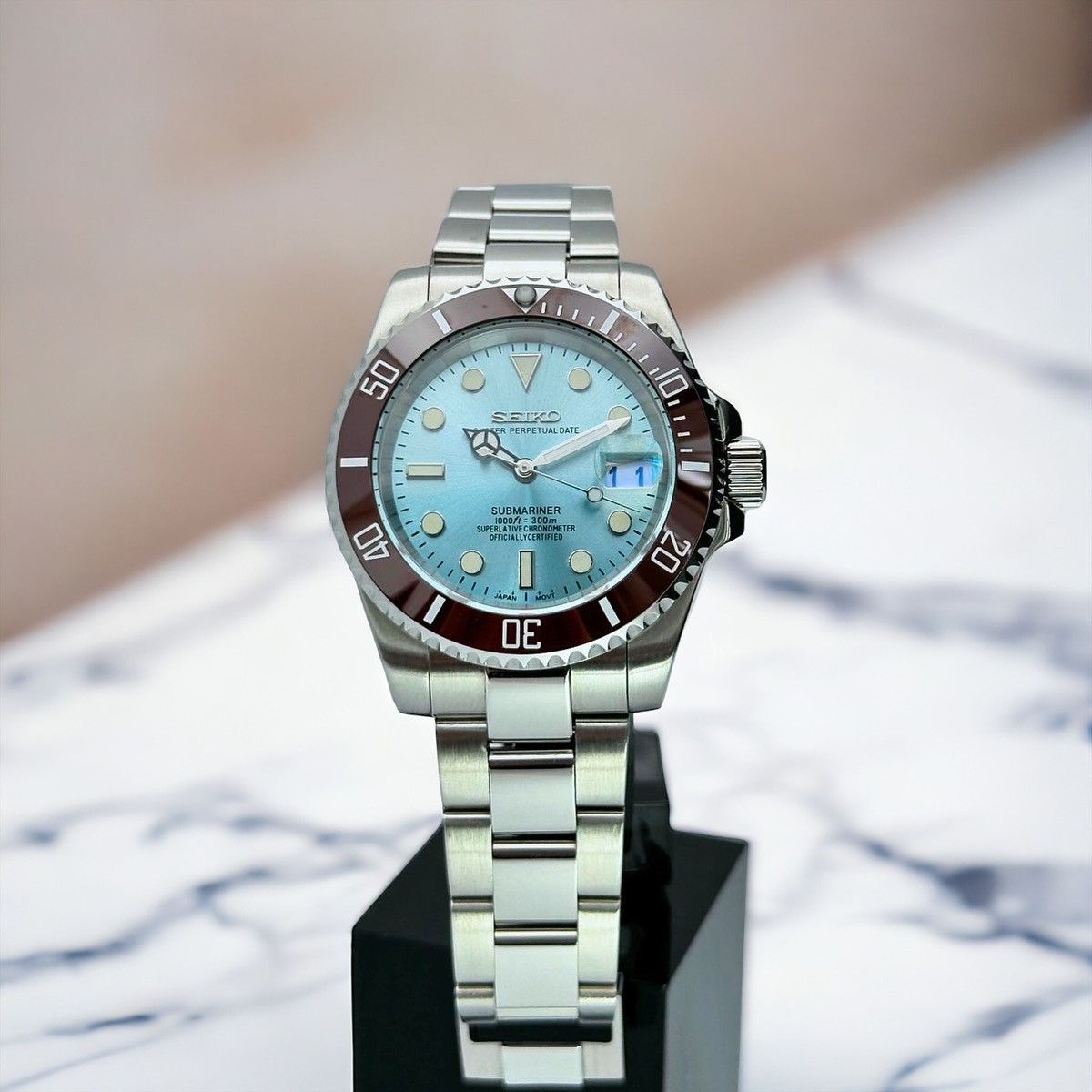 Japanese Brand Seiko Mod Submariner Tiffany Blue Dial Steel Watch NH35 Size ONE SIZE - 1 Thumbnail