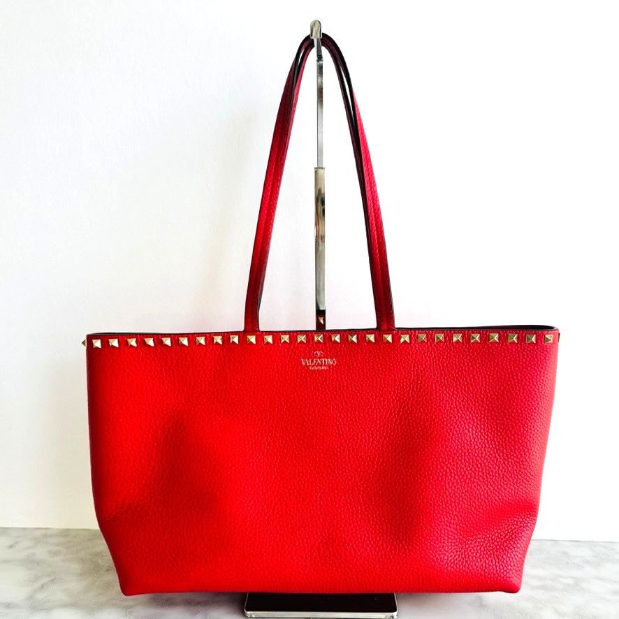 Valentino Valentino Garavani Trapeze Rockstud Handle Tote Red Leather Size ONE SIZE - 1 Thumbnail