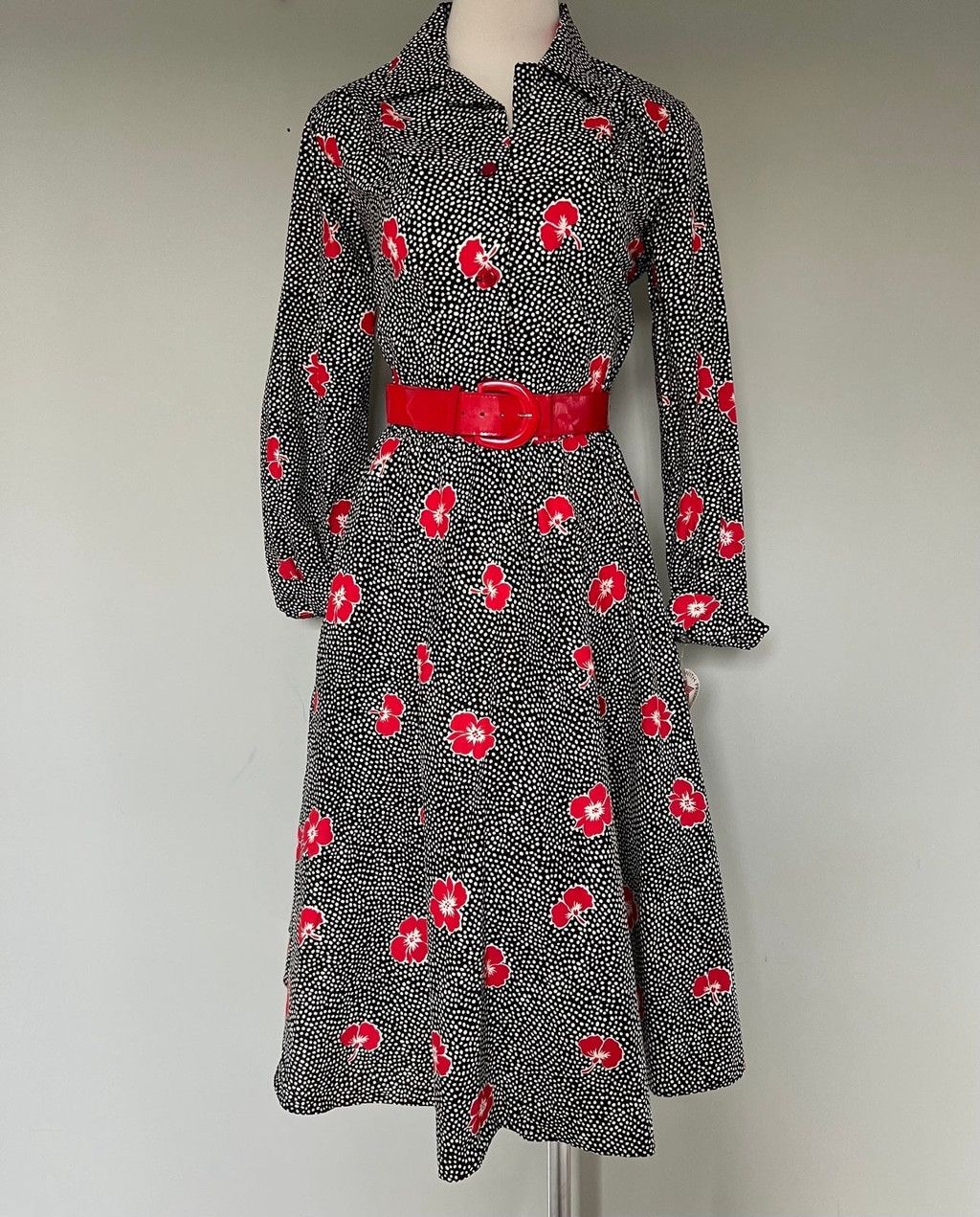 Vintage BNWT 1980s Deadstock Vintage Polka Dot Red Poppy Dress +Belt Size L / US 10 / IT 46 - 3 Thumbnail