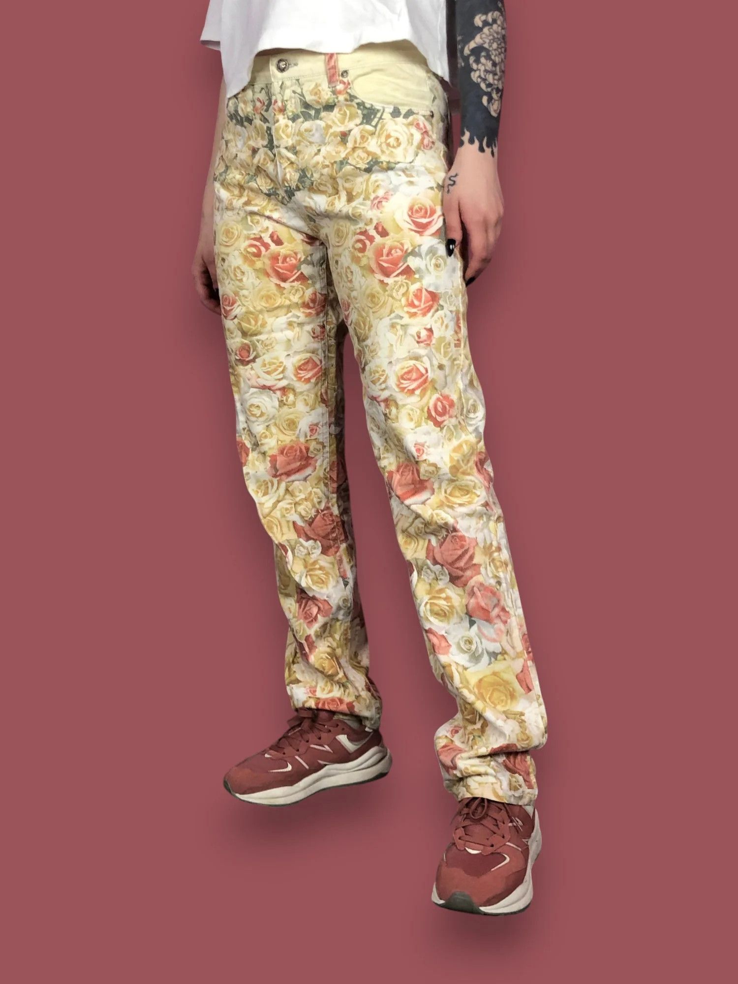 Just Cavalli Y2K Roberto Cavalli Vintage Women's Roses Floral Jeans - L Size 32" / US 10 / IT 46 - 1 Thumbnail