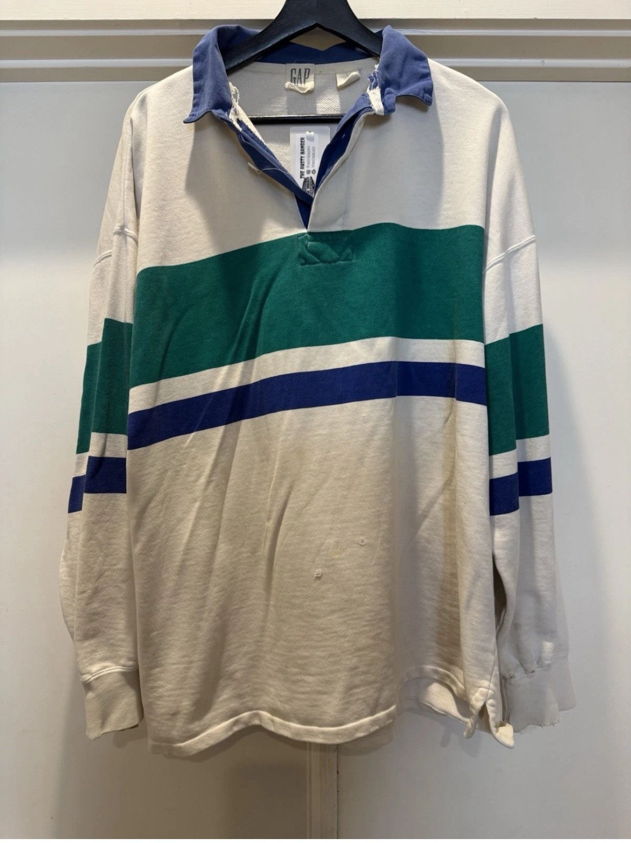 Gap VTG Gap Rugby Polo Shirt L Distressed White Green Faded Size US L / EU 52-54 / 3 - 1 Thumbnail
